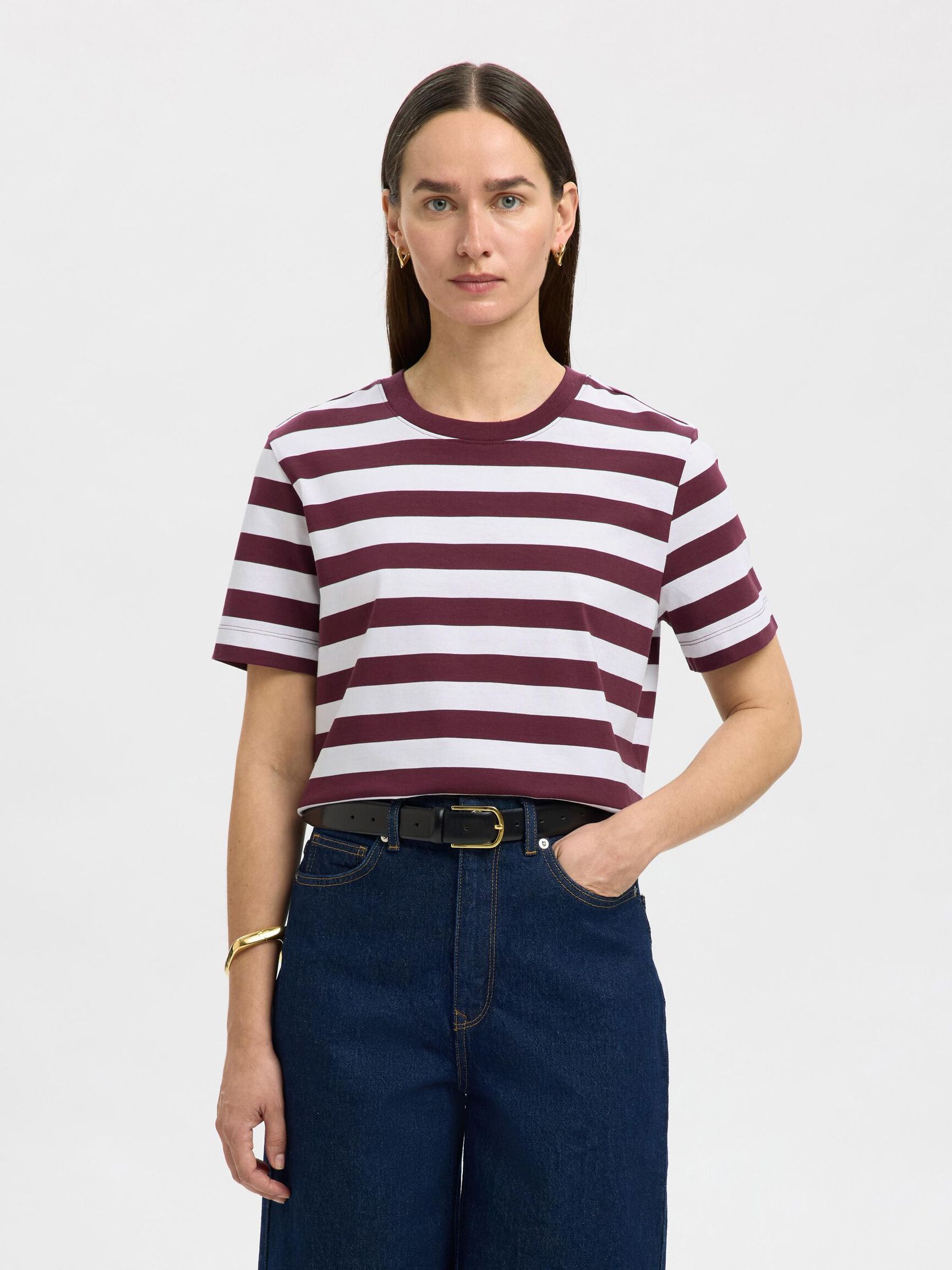 SLFESSENTIAL SS Striped boxy tee Fig