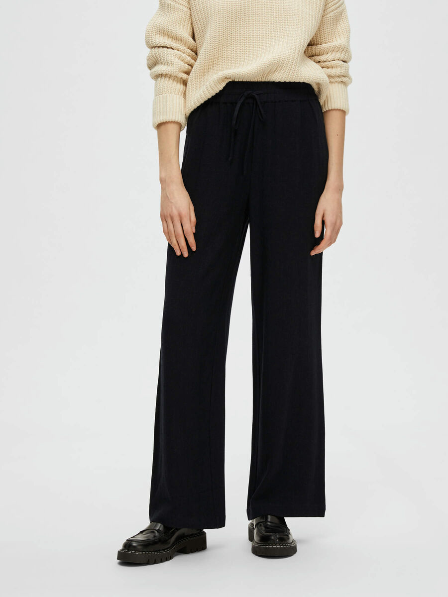 SLFVIVA GULIA hw long linen pants BLACK