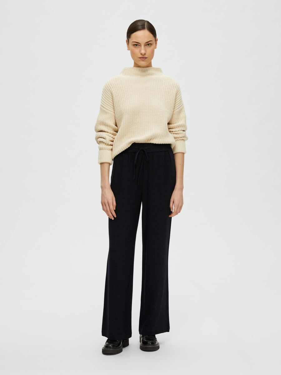 SLFVIVA GULIA hw long linen pants BLACK
