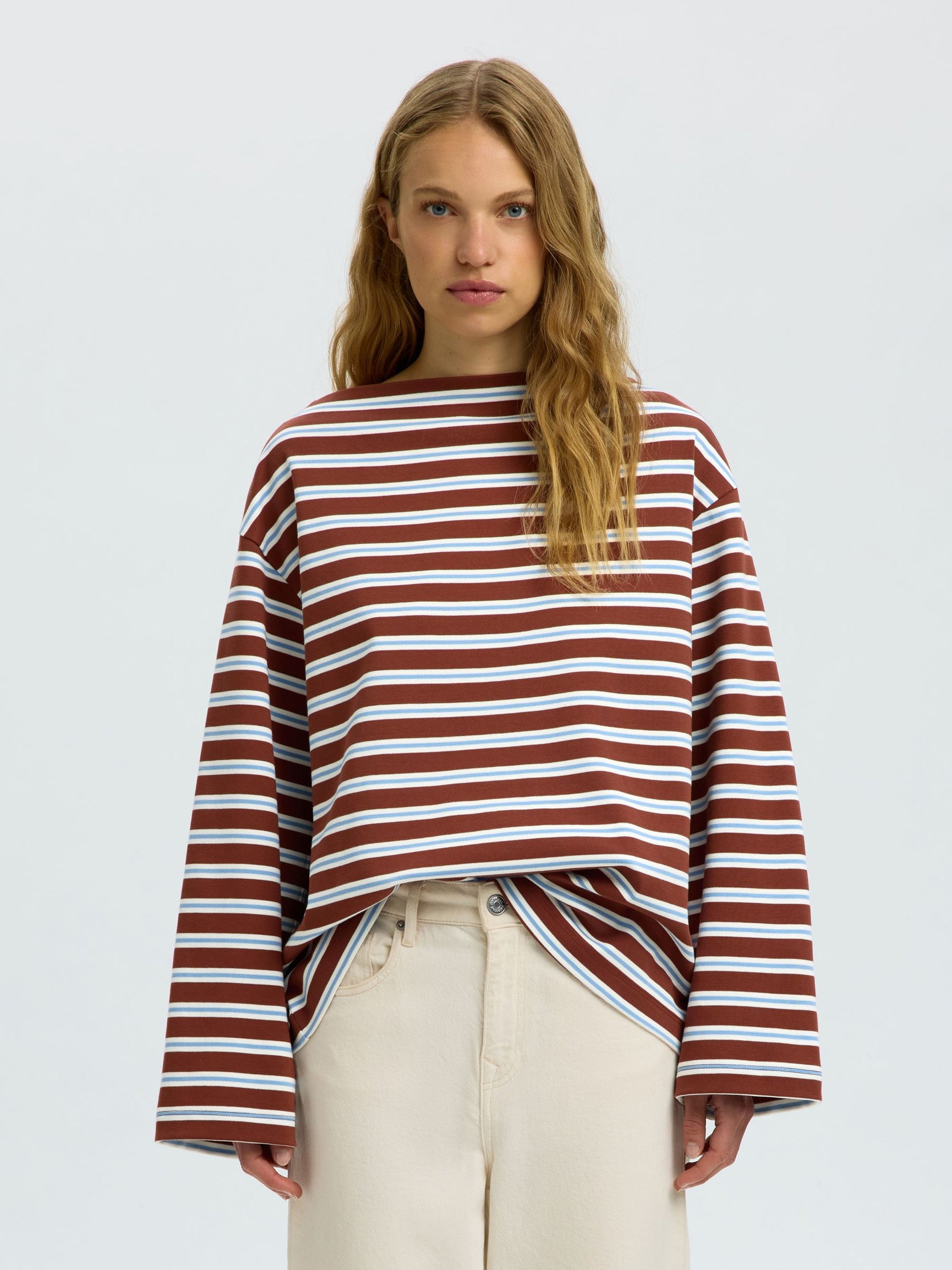 SLFPOLLY LS boatneck striped tee MAHOGANY/ EGRET-BLUE