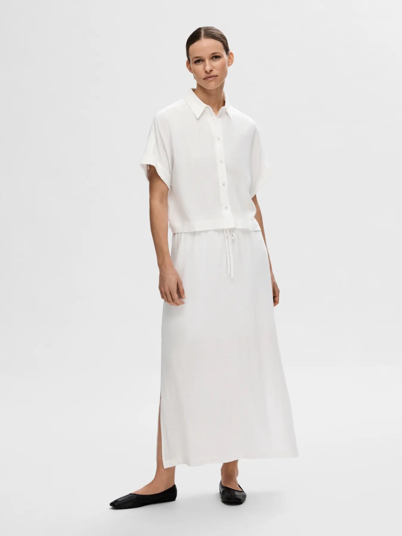 SLFVIVA SS Cropped sun shirt SNOW WHITE