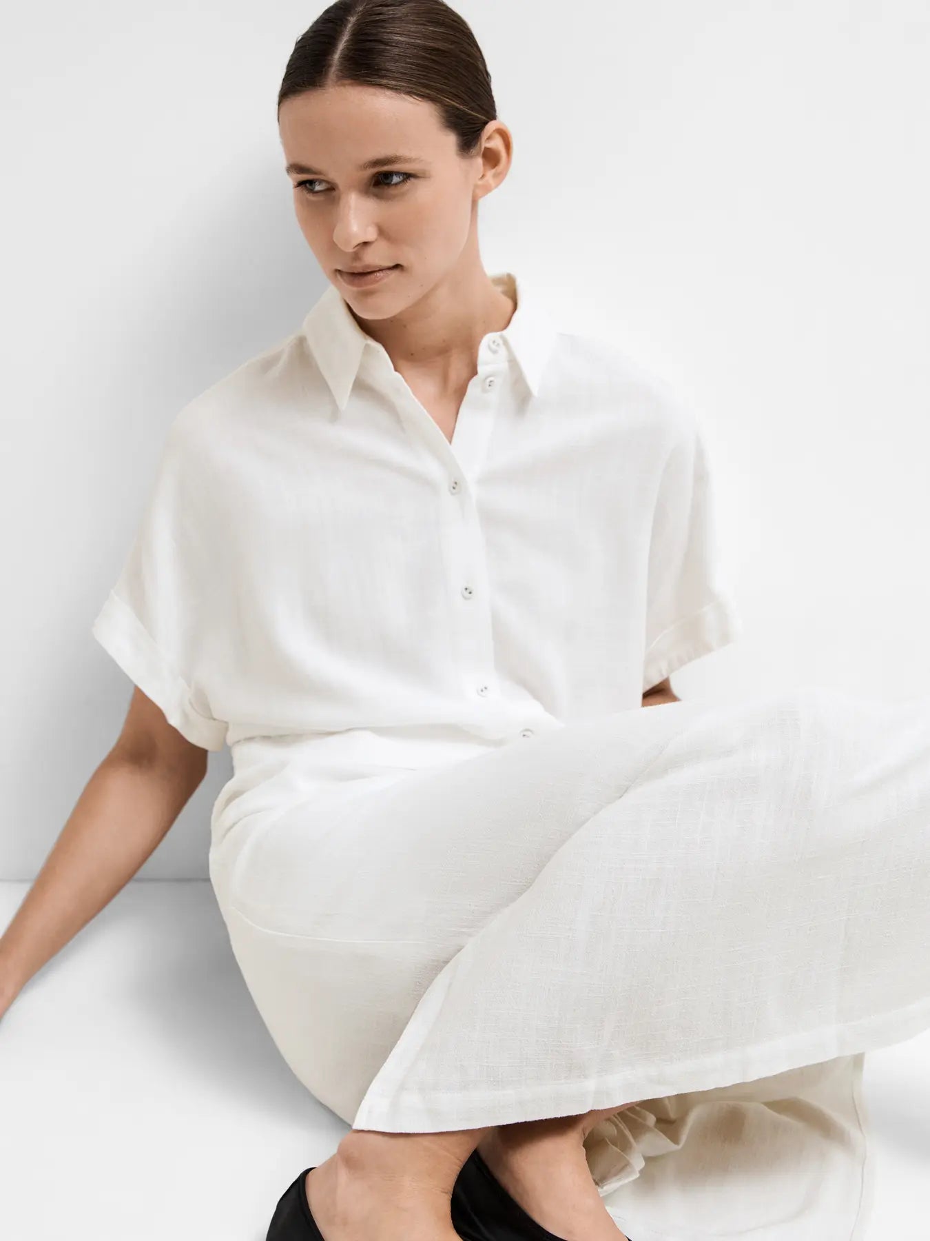 SLFVIVA SS Cropped sun shirt SNOW WHITE