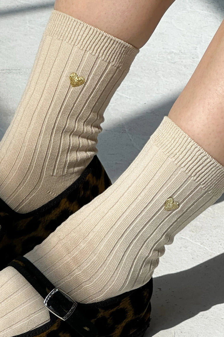 HER Socks Embroidered PORCELAIN GOLD HEART