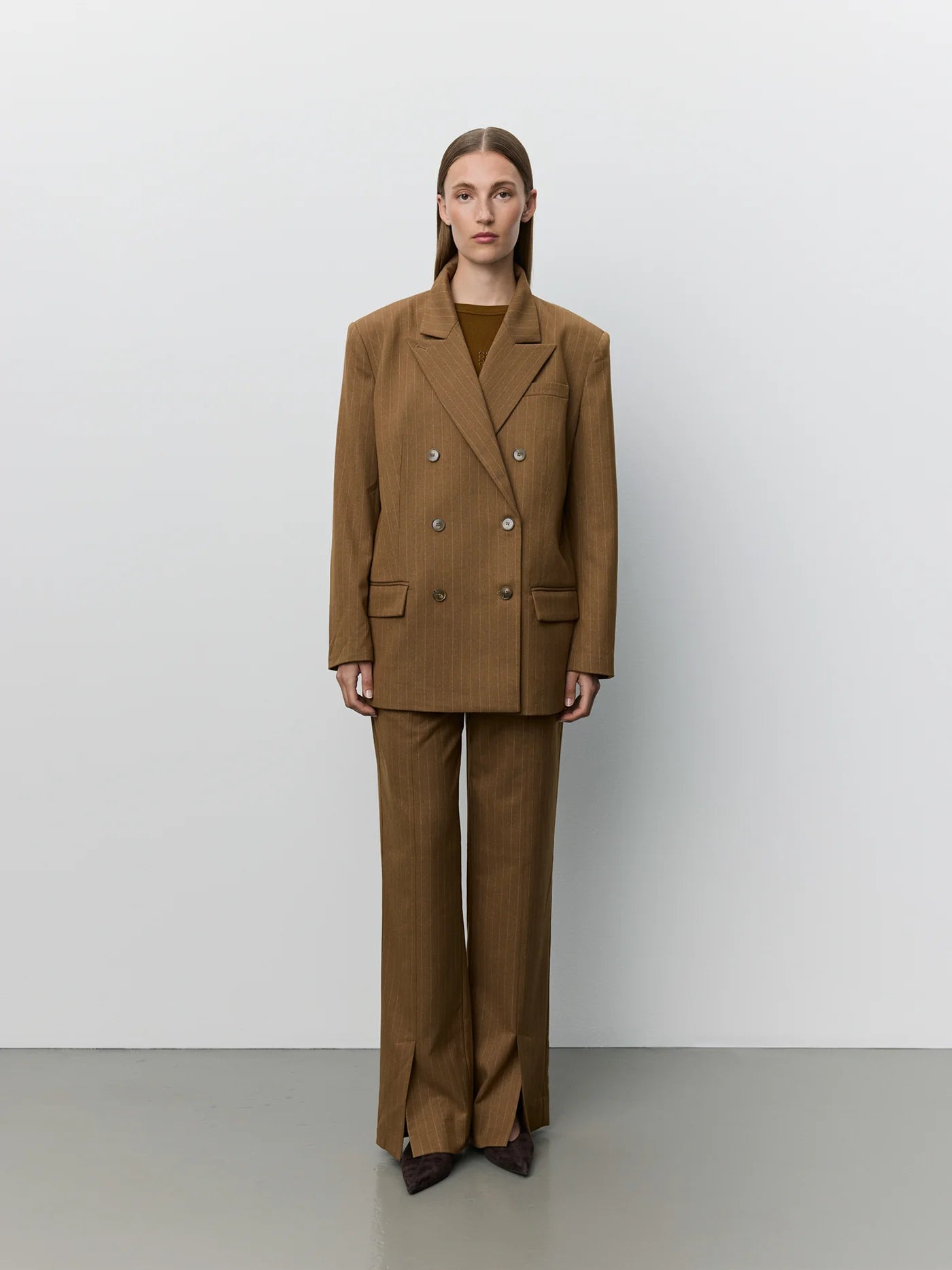 AVIANASW Oversize Pinstripe Blazer - Maple Brown