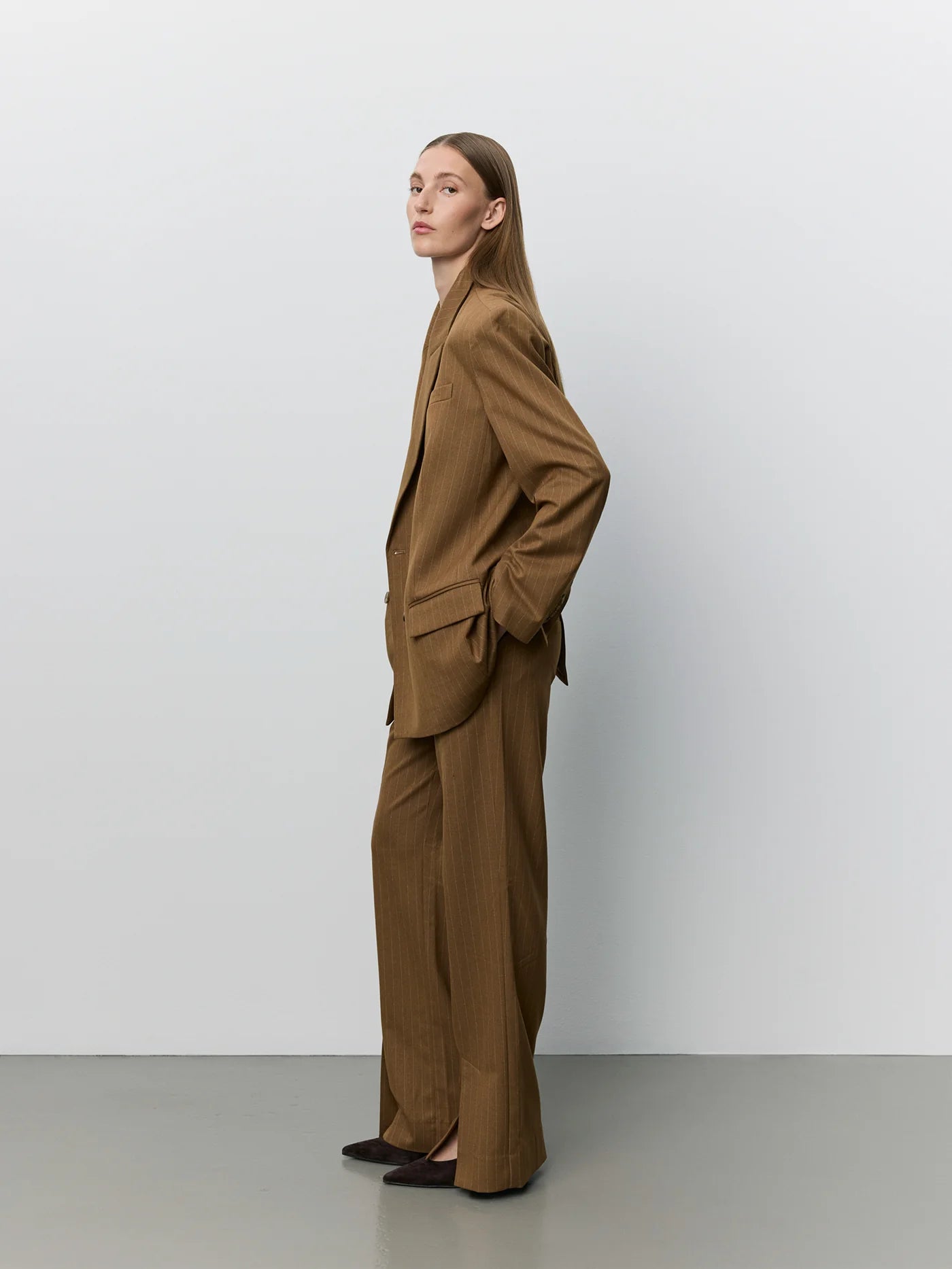 AVIANASW Oversize Pinstripe Blazer - Maple Brown