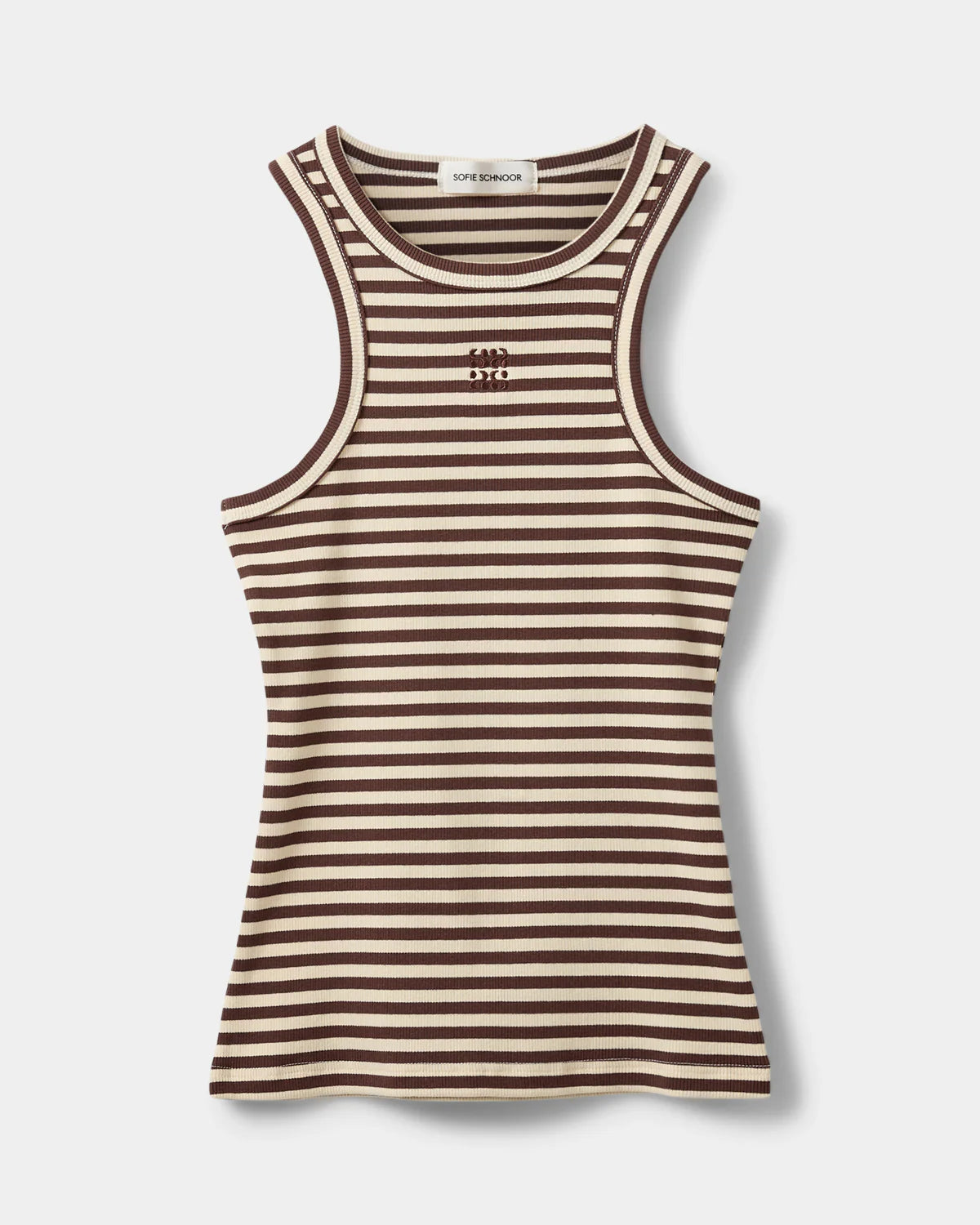 BECASW Striped Rib Tank Top - Brown Striped