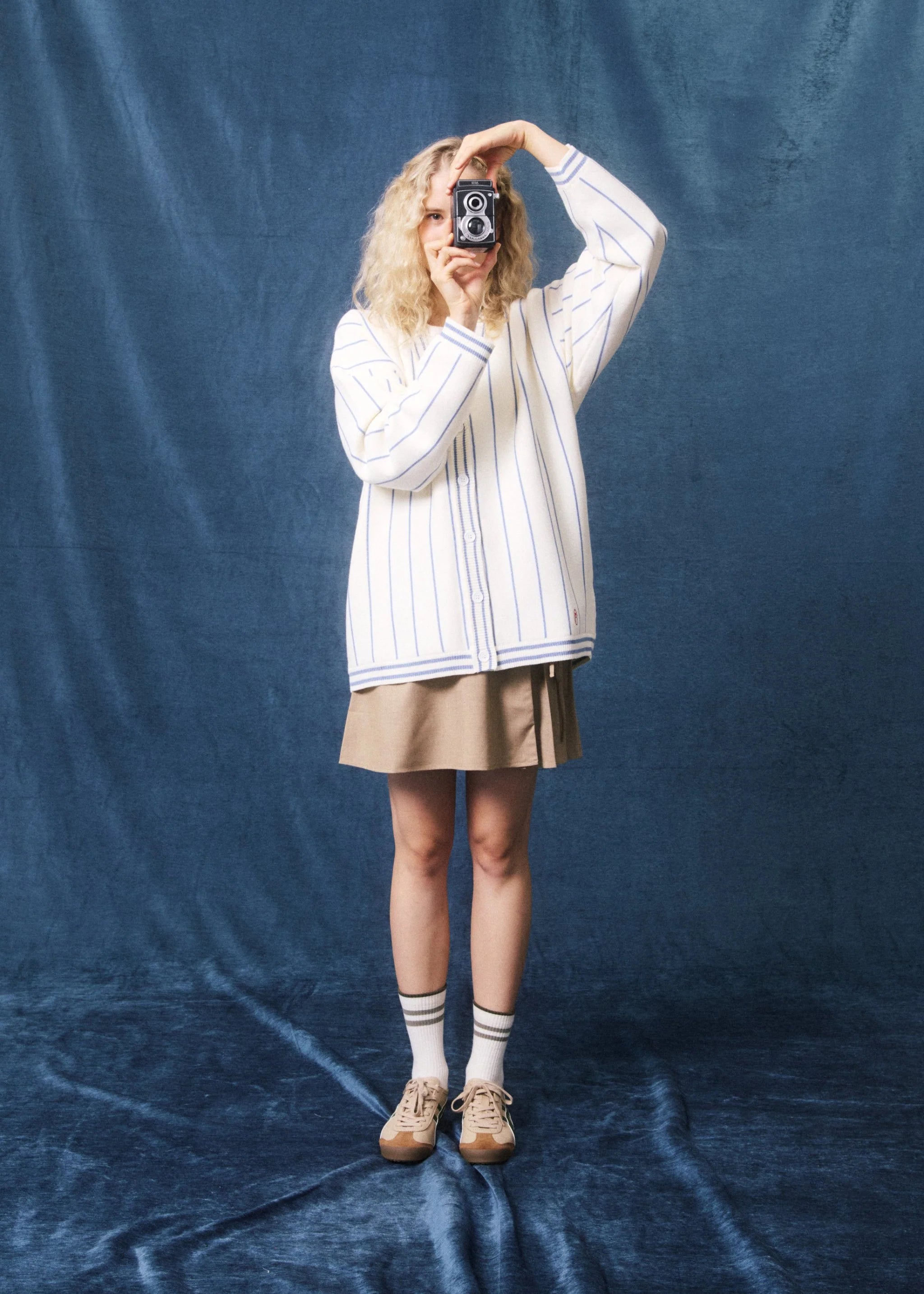 NINA cardigan CREAM/ LIGHT BLUE STRIPE
