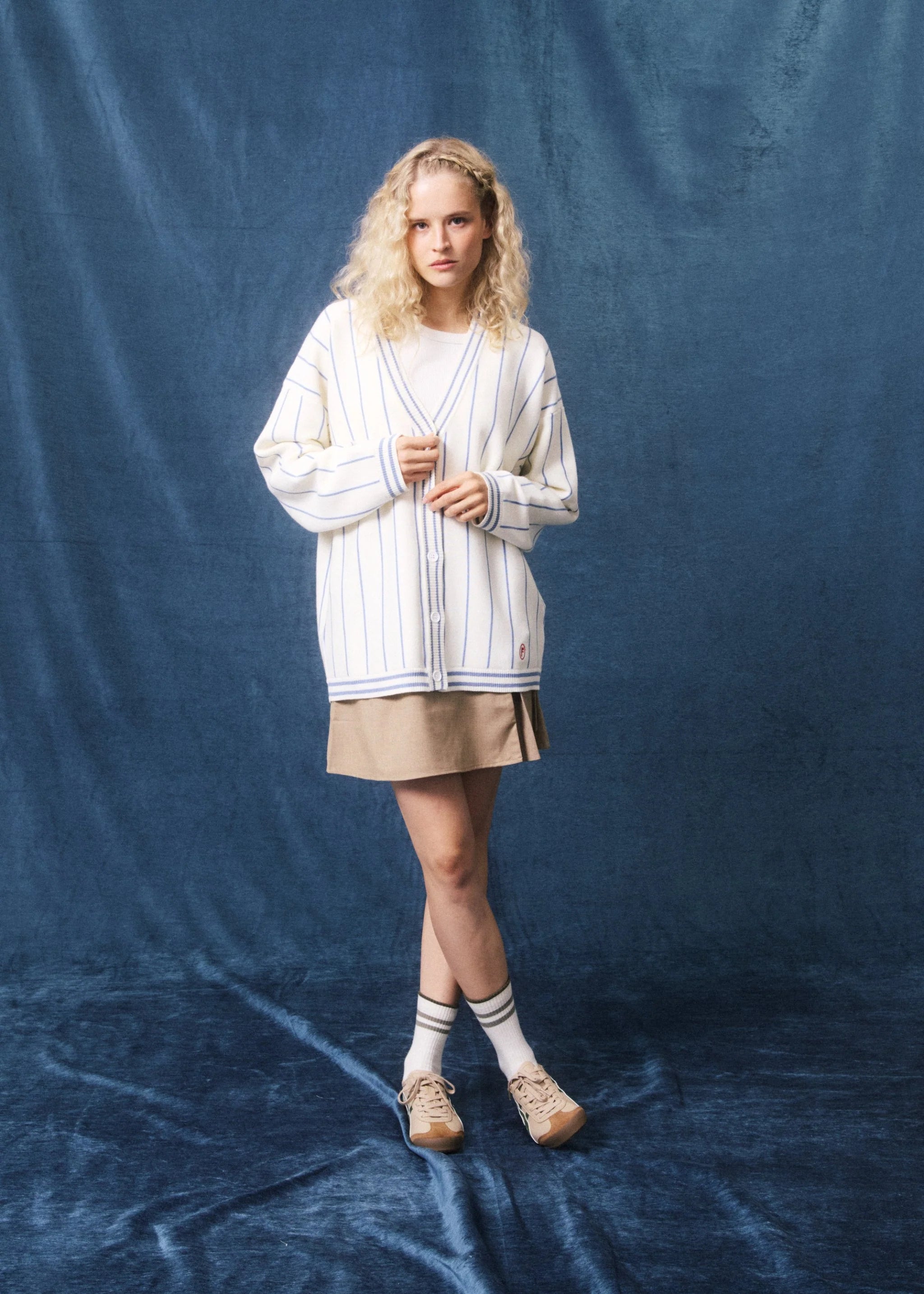NINA cardigan CREAM/ LIGHT BLUE STRIPE