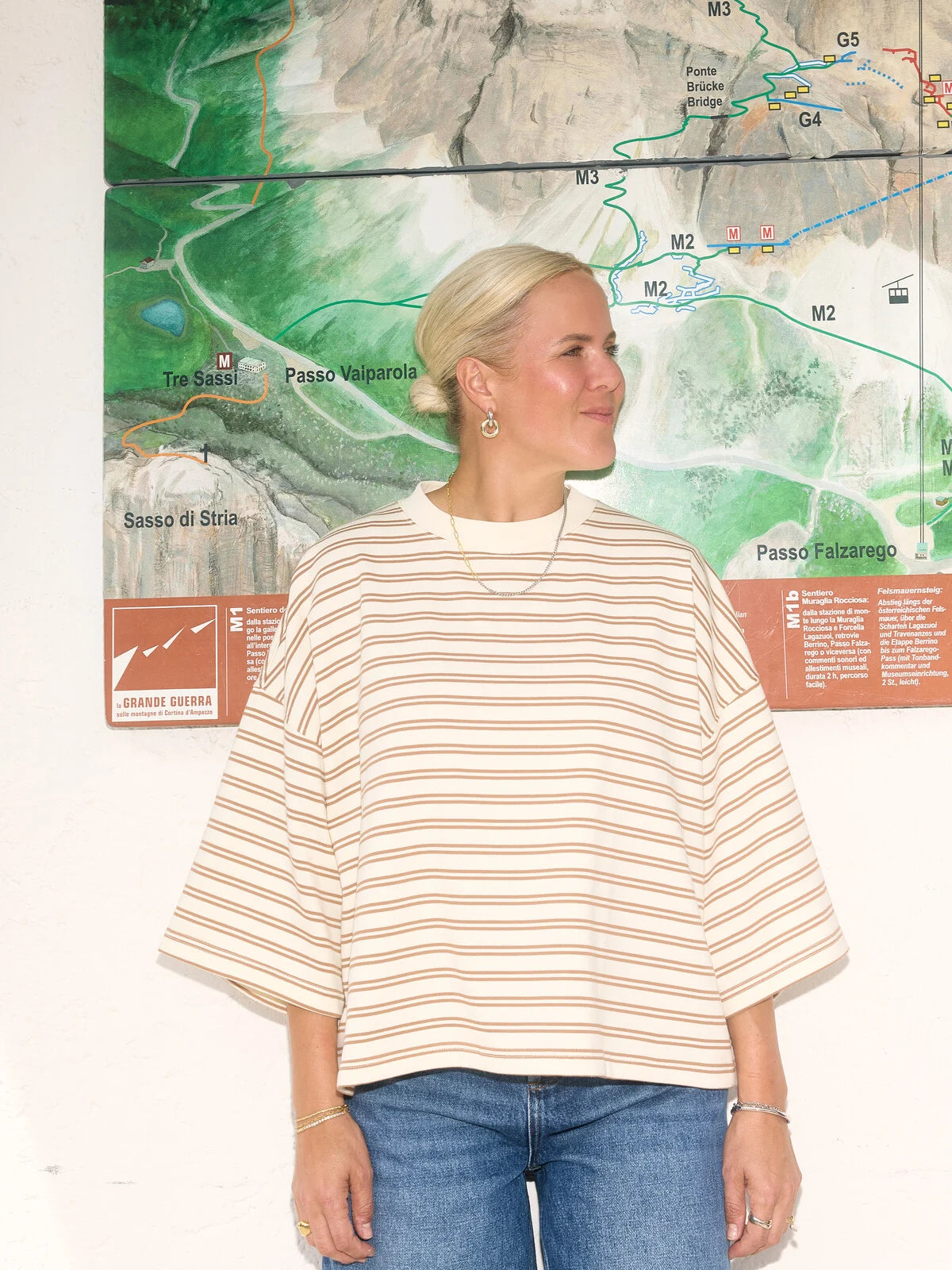 CARY Sweater - White Brown Stripes