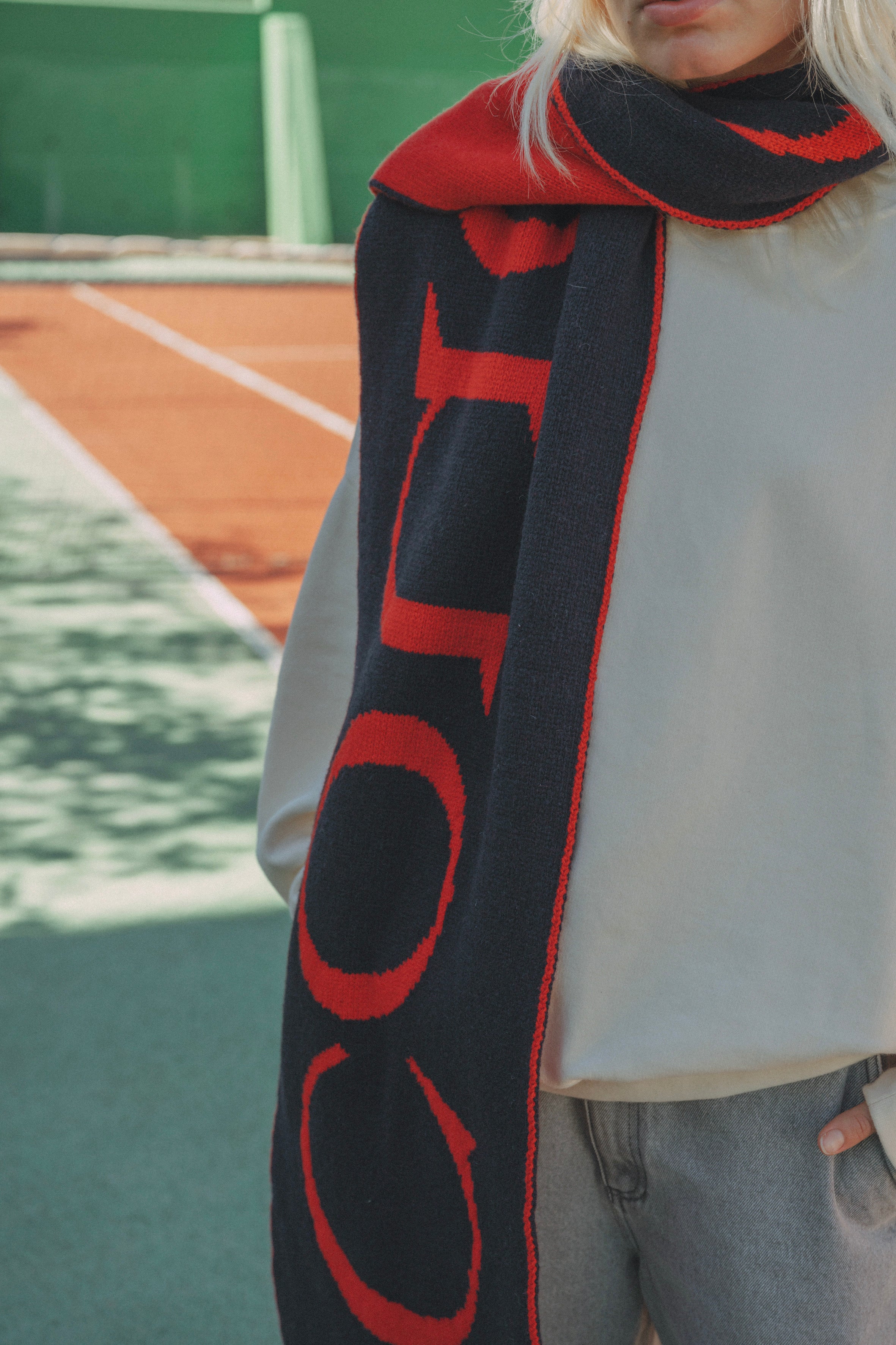 Willow scarf- Navy with red Coucou logo ONESIZE