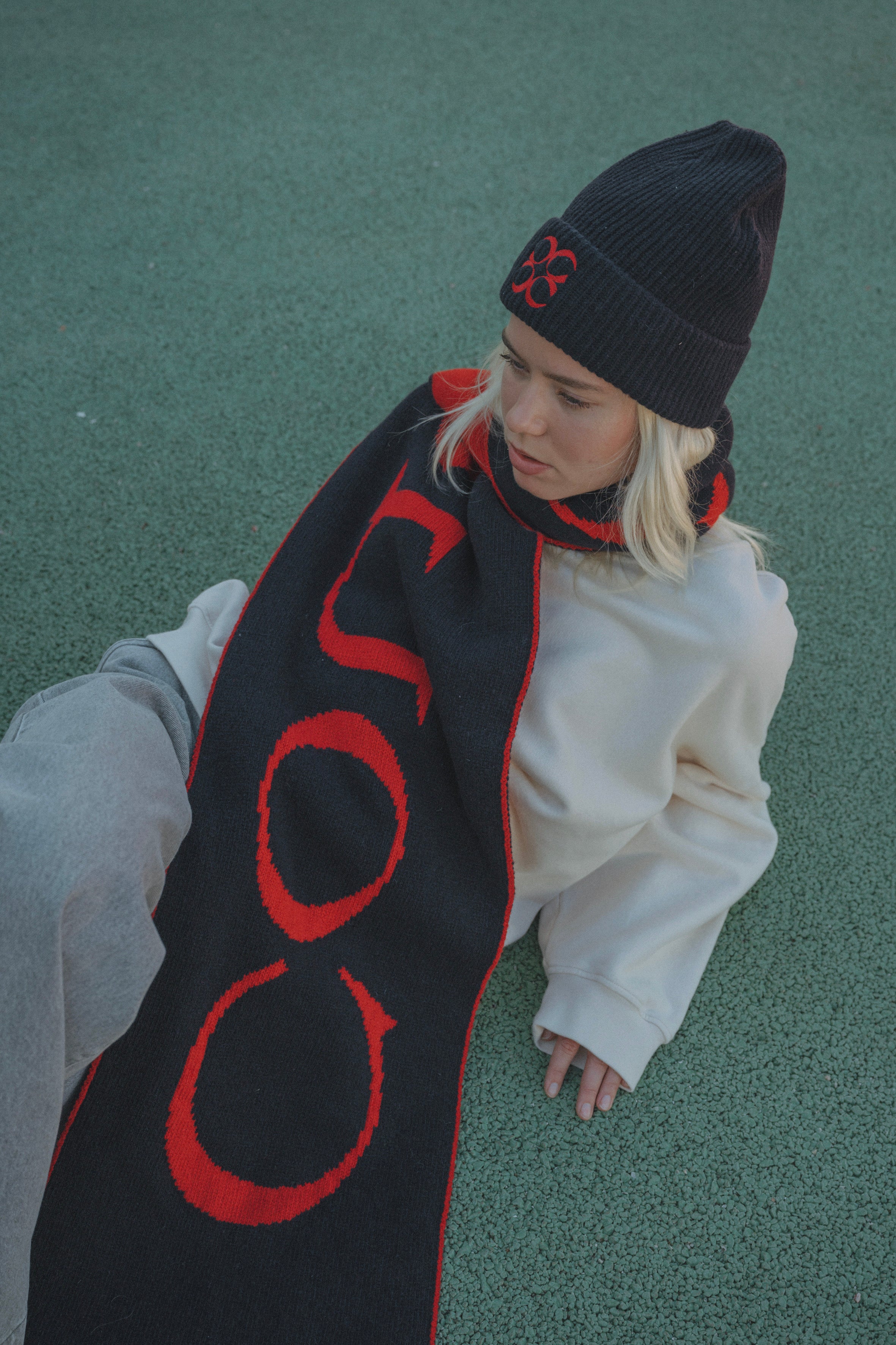 Willow scarf- Navy with red Coucou logo ONESIZE