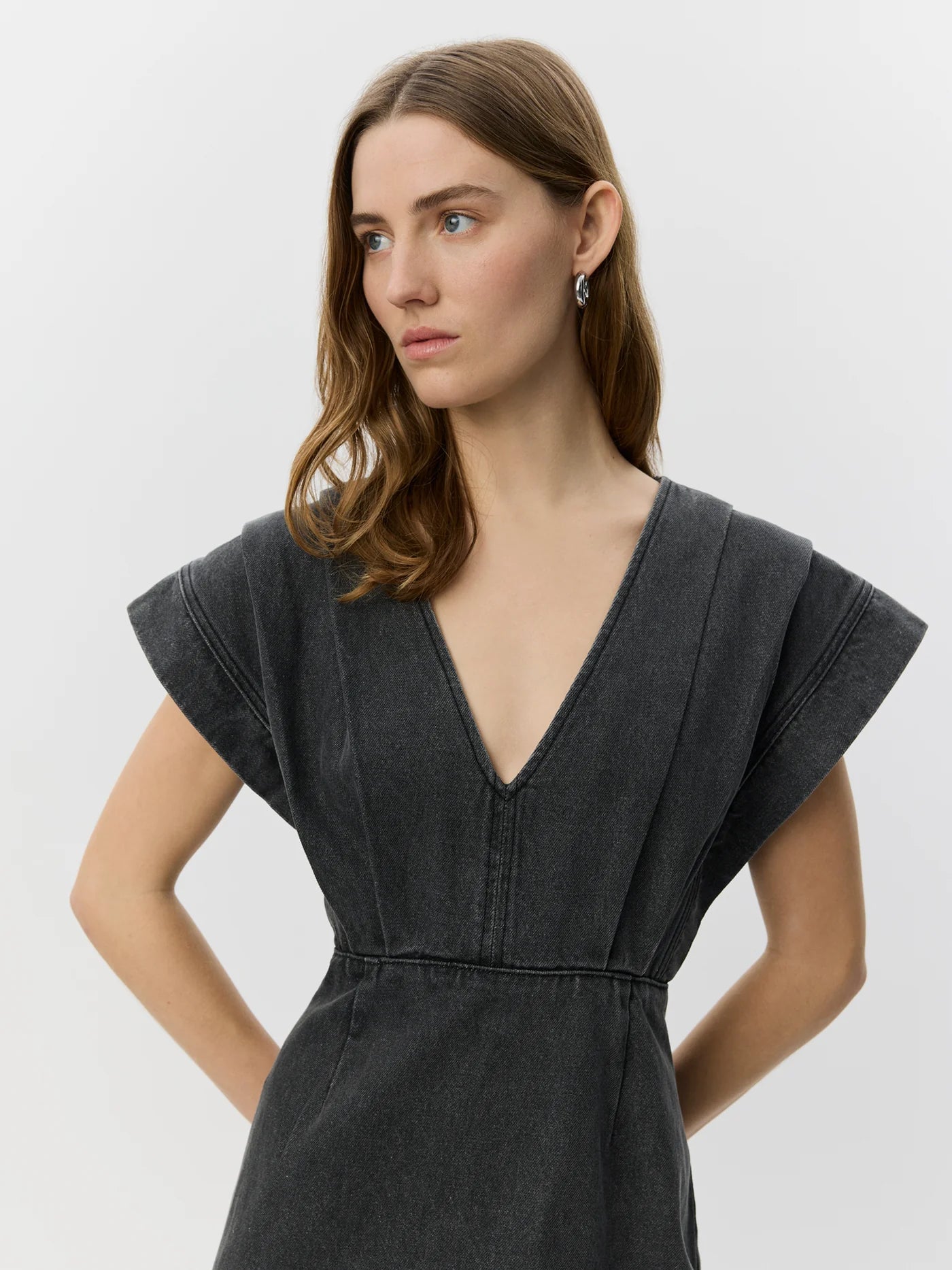 ENYASW Midi Denim Dress - Black Washed Denim