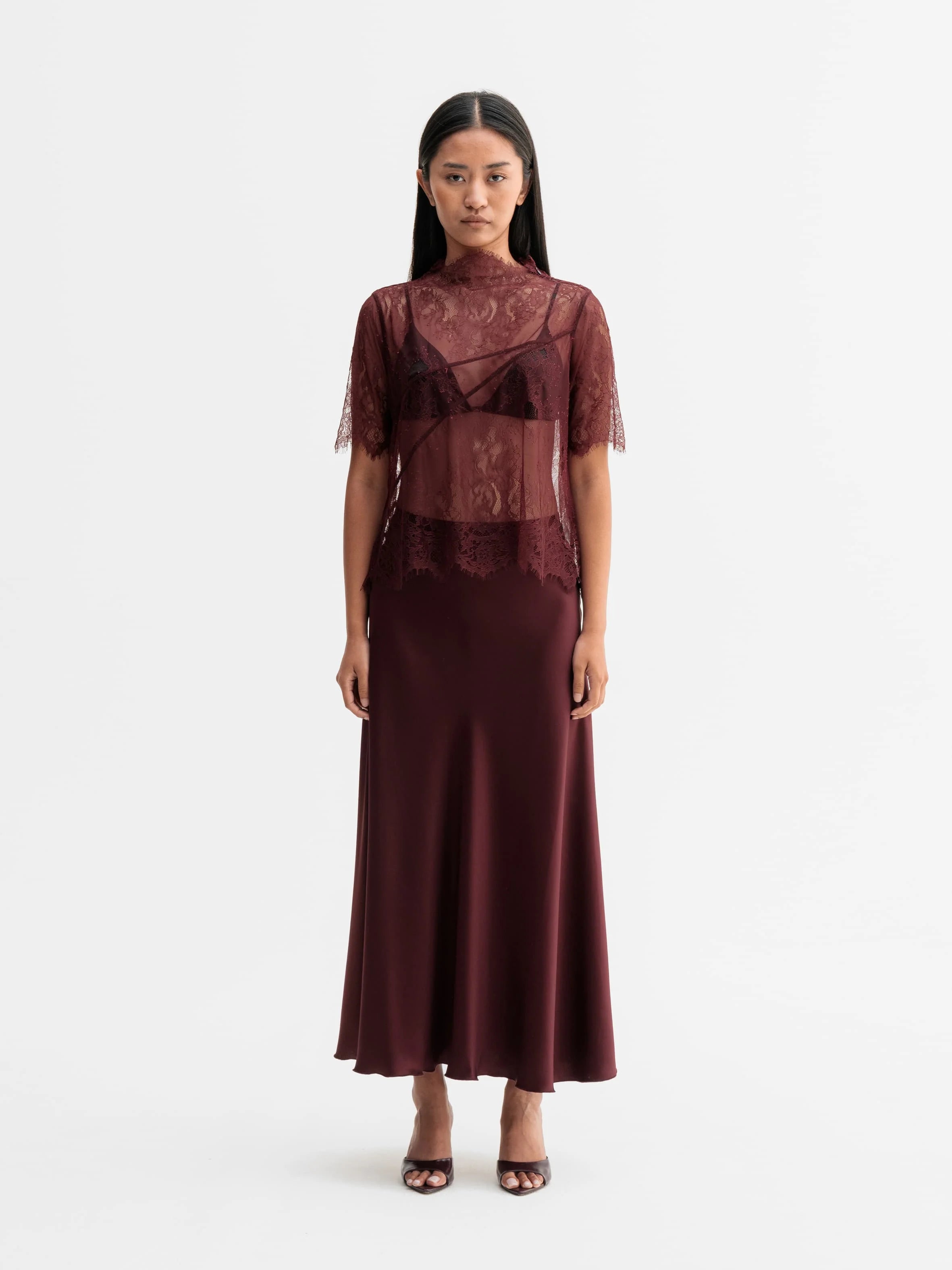 EDINA Lace Tee - Burgundy