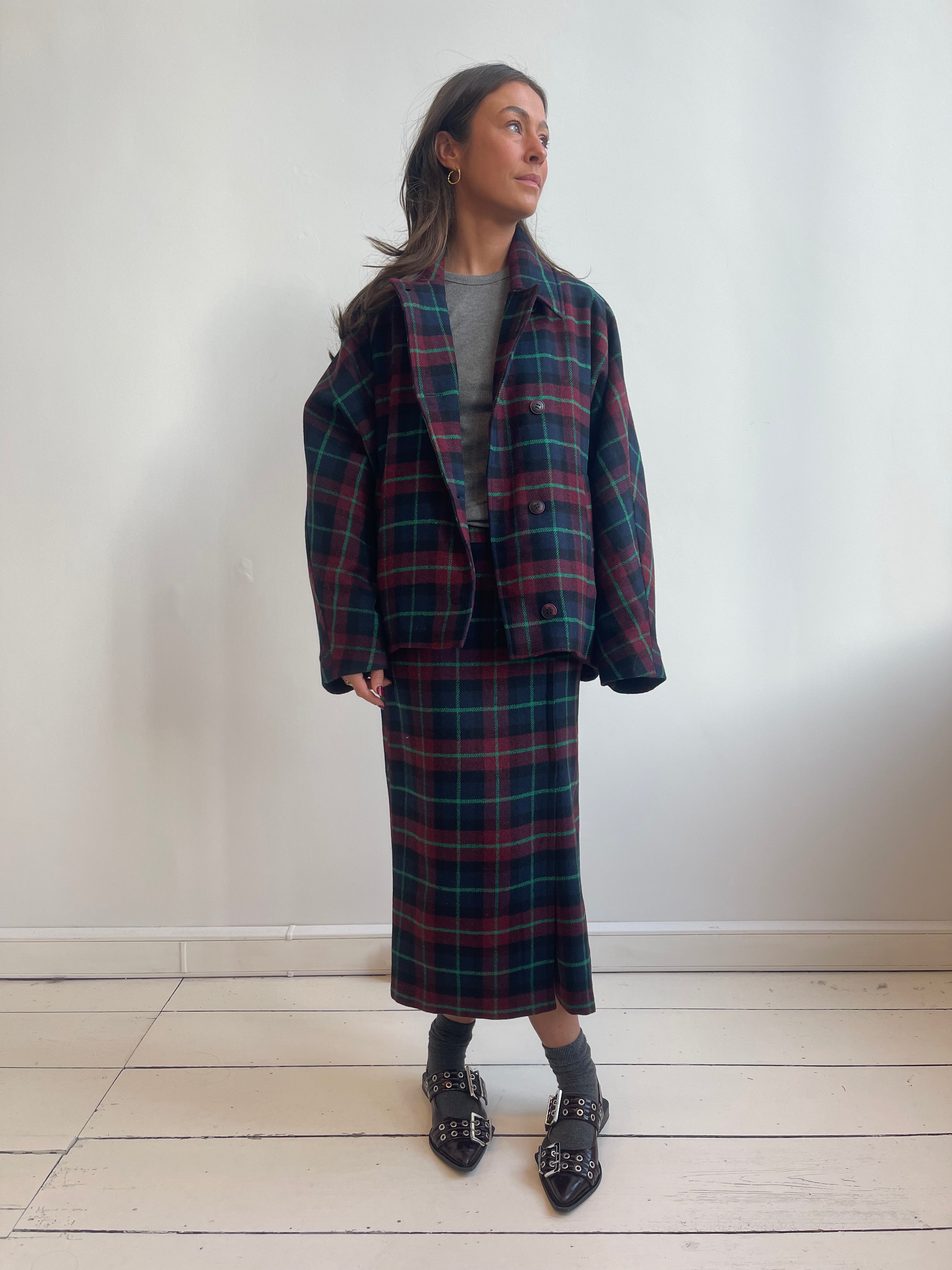 HAZEL Coat - Burgundy/Blue Check