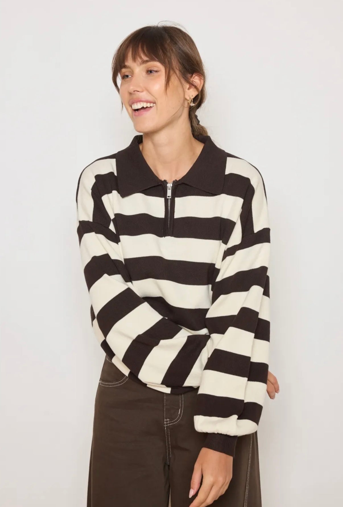 EVE Knit Polo Brown Striped