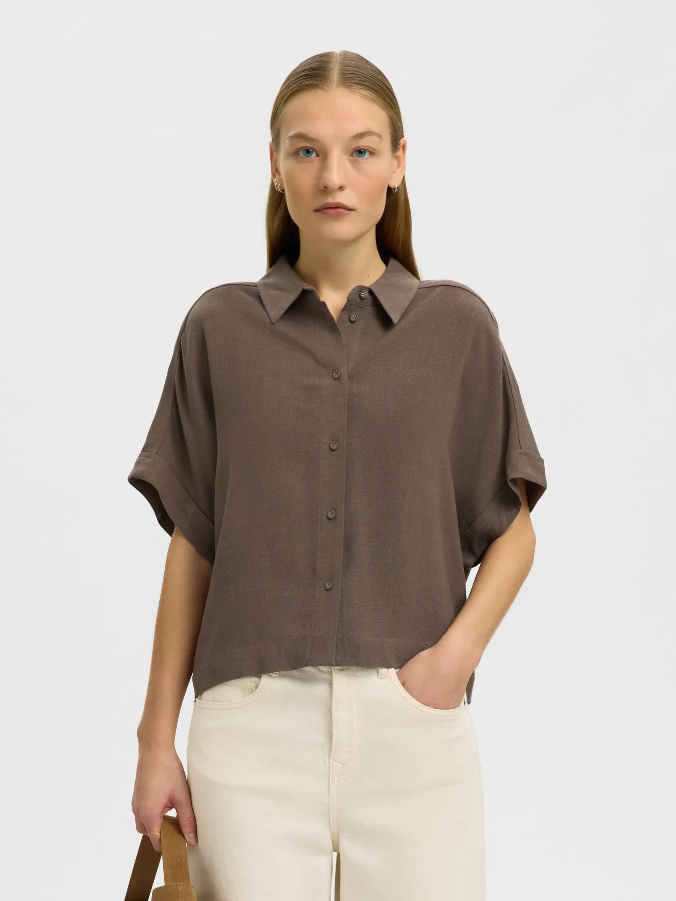 SLWVIVA SS cropped sun shirt CHOCOLATE CHIP