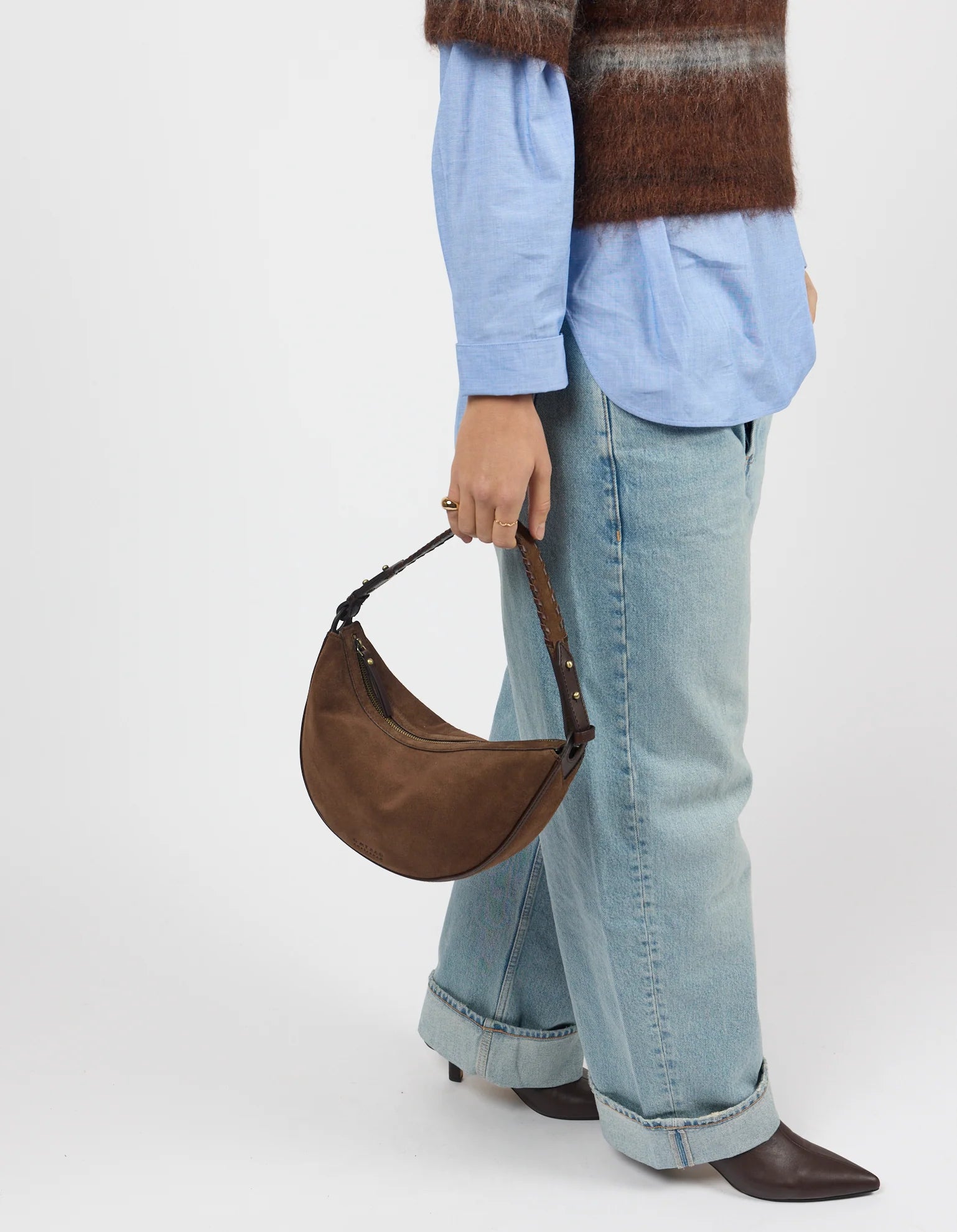 LEO midi shoulder strap suede CHOCOLATE