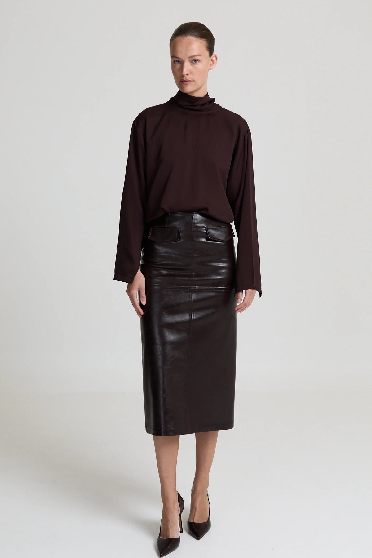 MARCELA Skirt - Faux Leather Brown