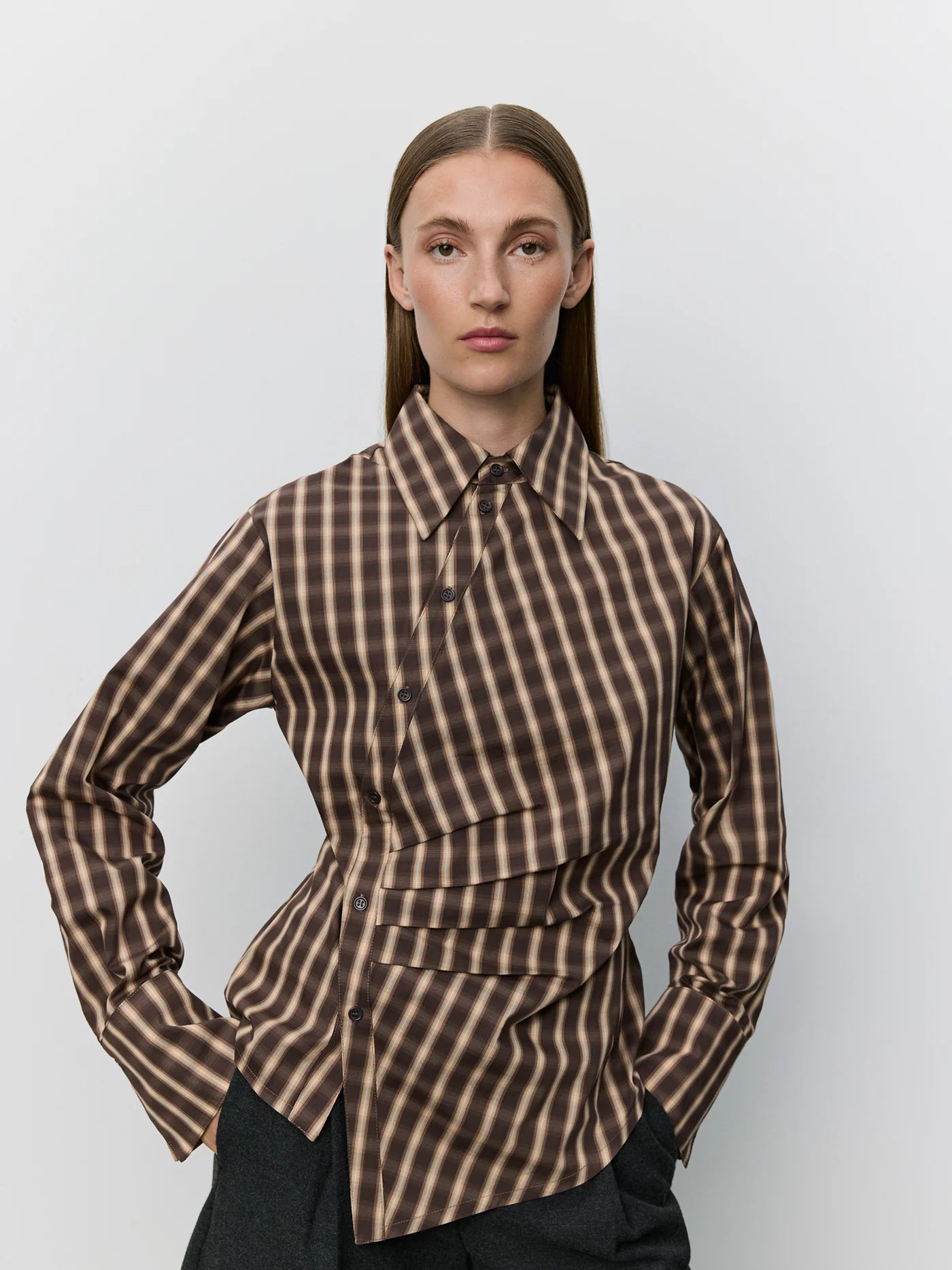 PAIGESW Assymetric Shirt - Brown Check