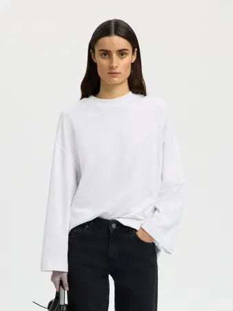 SLFCOLWOMAN LS Oversized tee Bright white