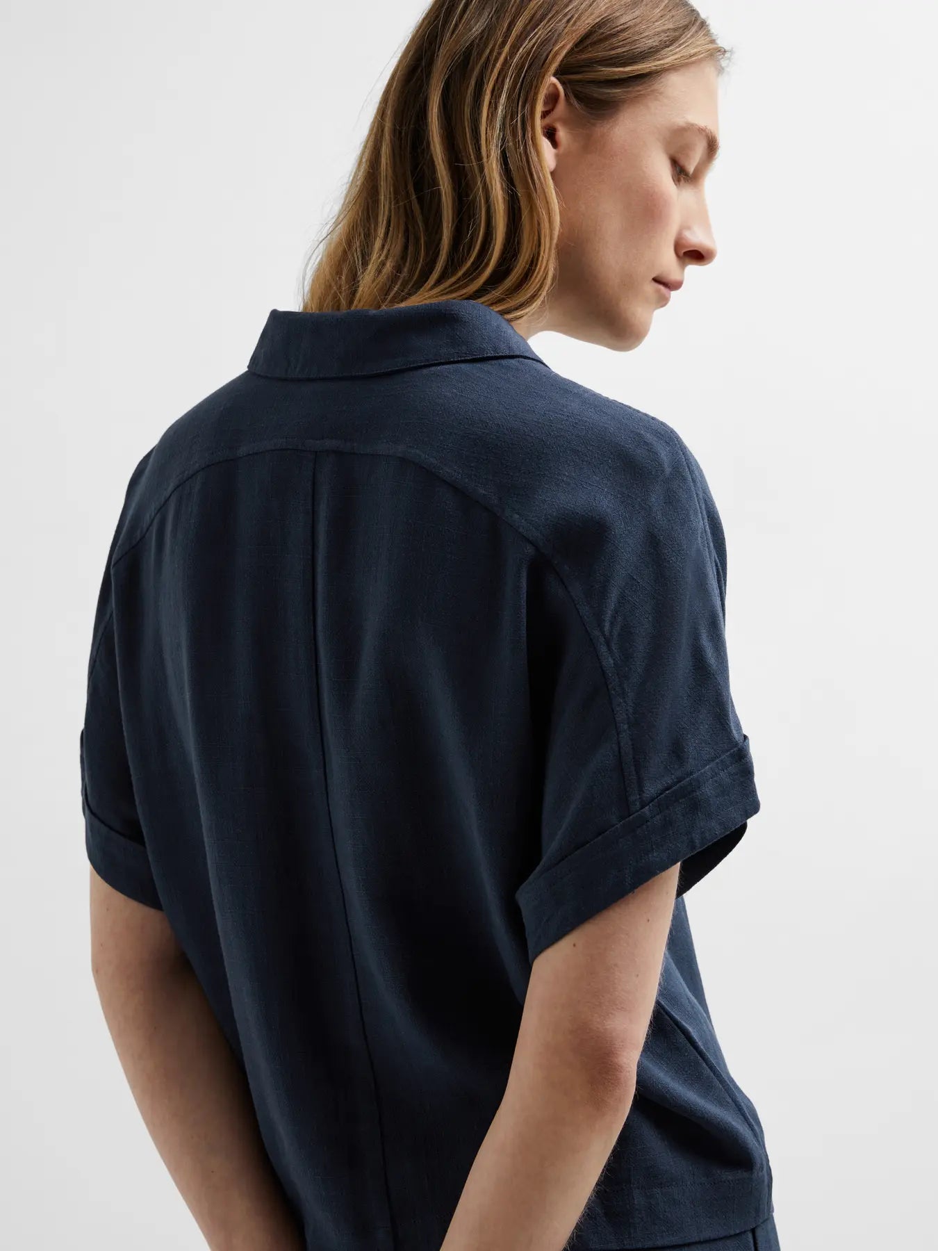 SLFVIVA SS Cropped sun shirt Dark Sapphire