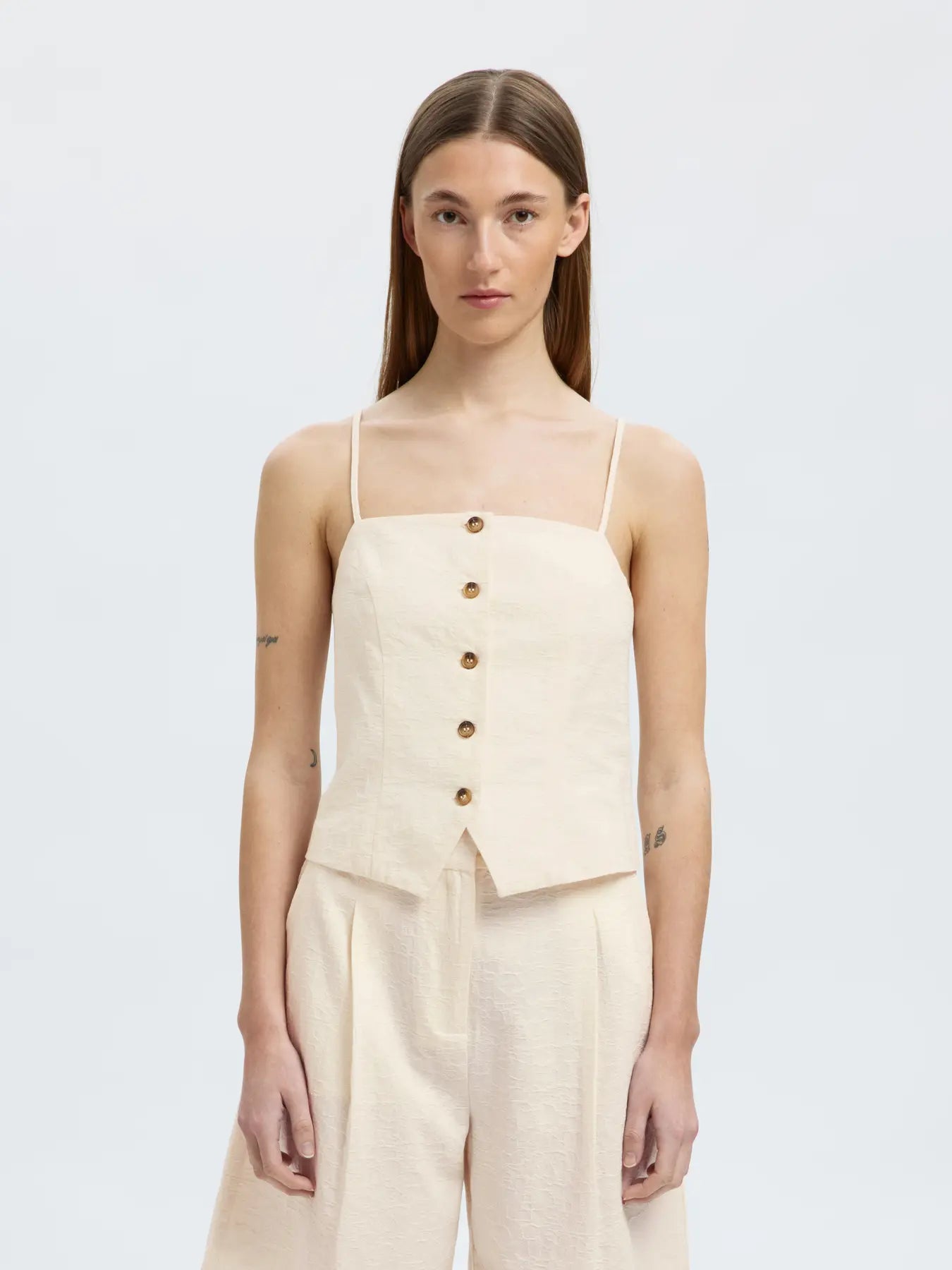 SLFMETTE Buttoned Jacquard Strap Top BIRCH