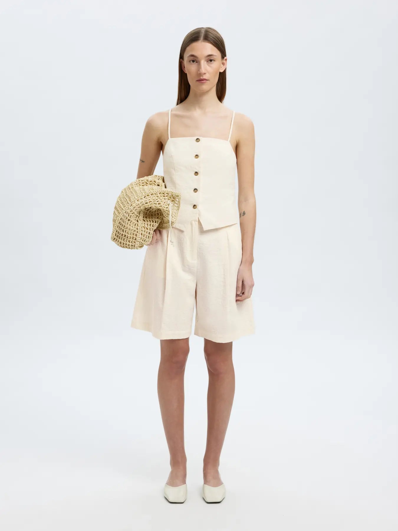 SLFMETTE Buttoned Jacquard Strap Top BIRCH