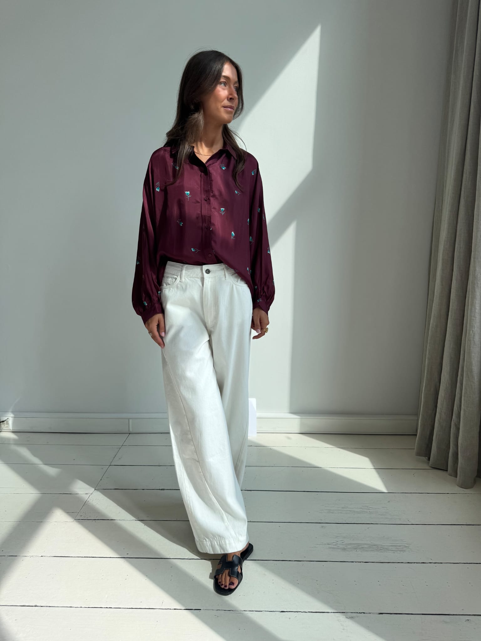 MEL flower print oversized shirt BURGUNDY