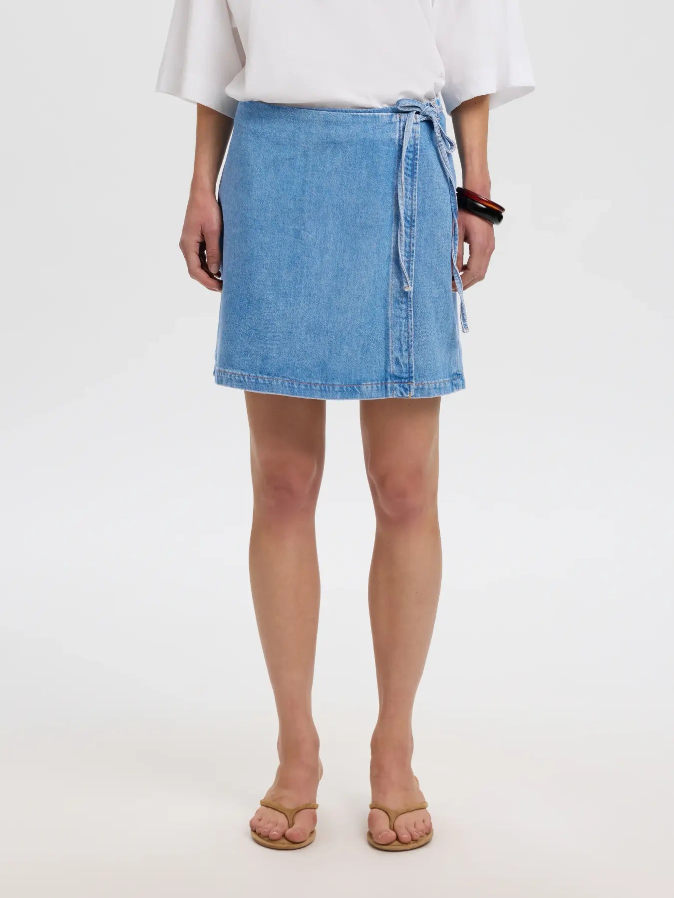 SLFTENNA MW short wrap denim skirt