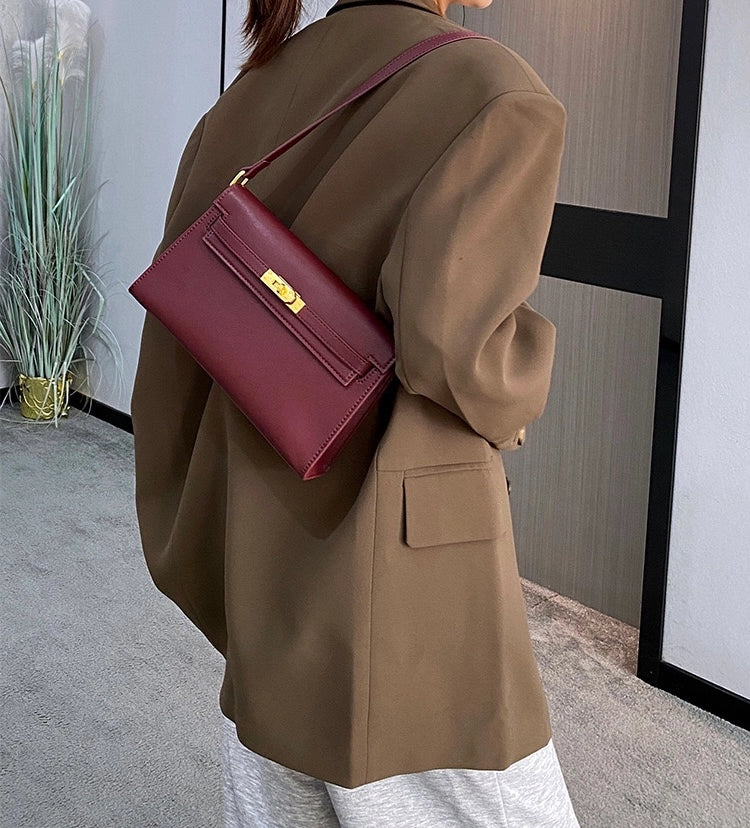 GENUINE Leather envelope shoulder bag Burgundy
