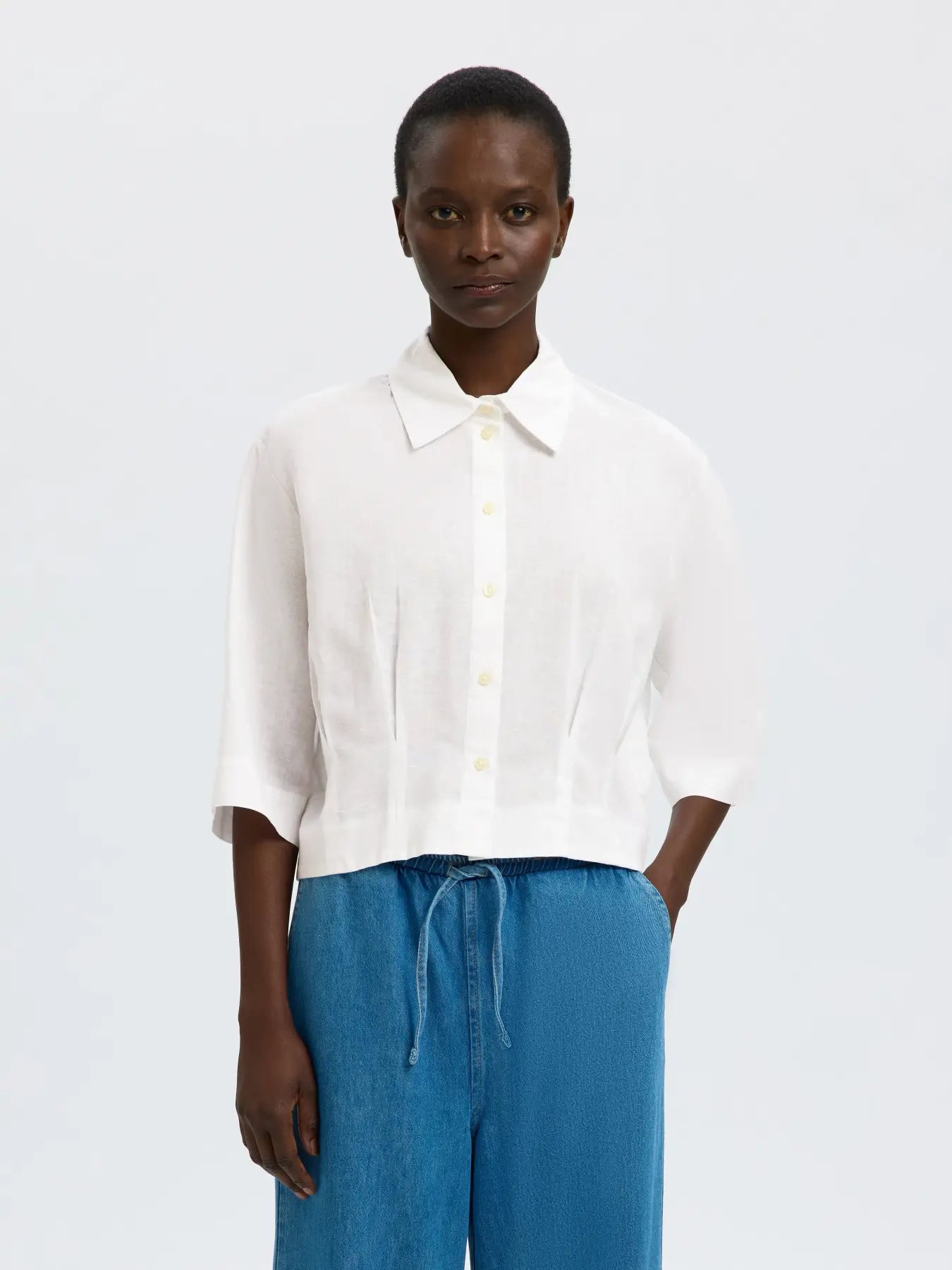 SLFCLEO cropped shirt BRIGHT WHITE