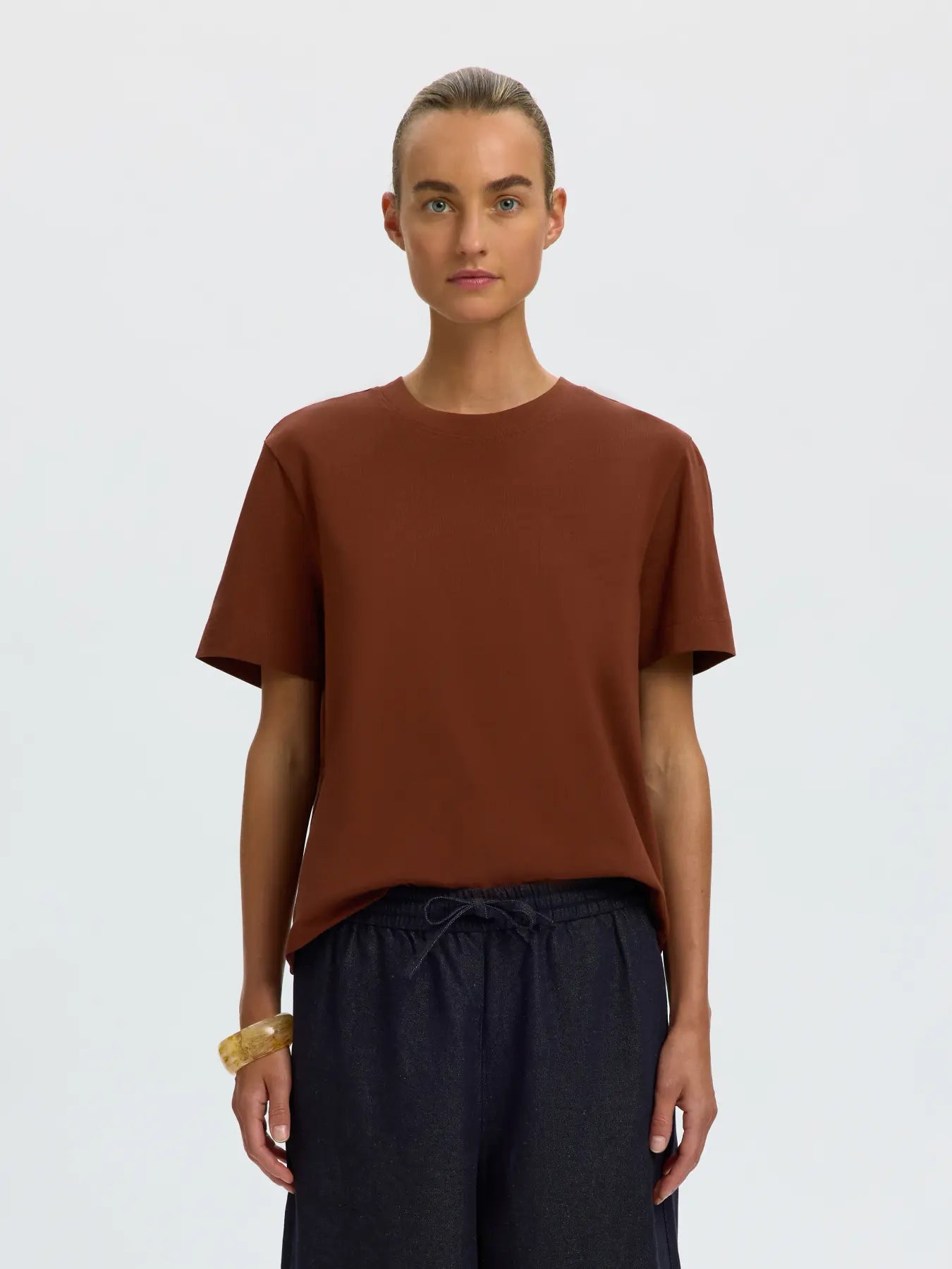 SLFESSENTIAL SS Boxy tee CHERRY MAHOGANY