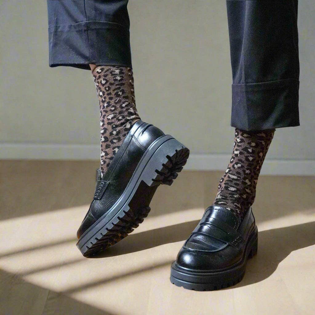 KLUE Glitter Lurex socks - Leopard brown