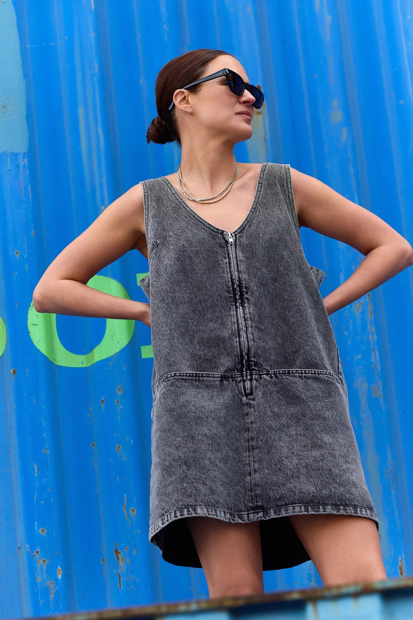 BOWIE sleeveless denim dress GREY