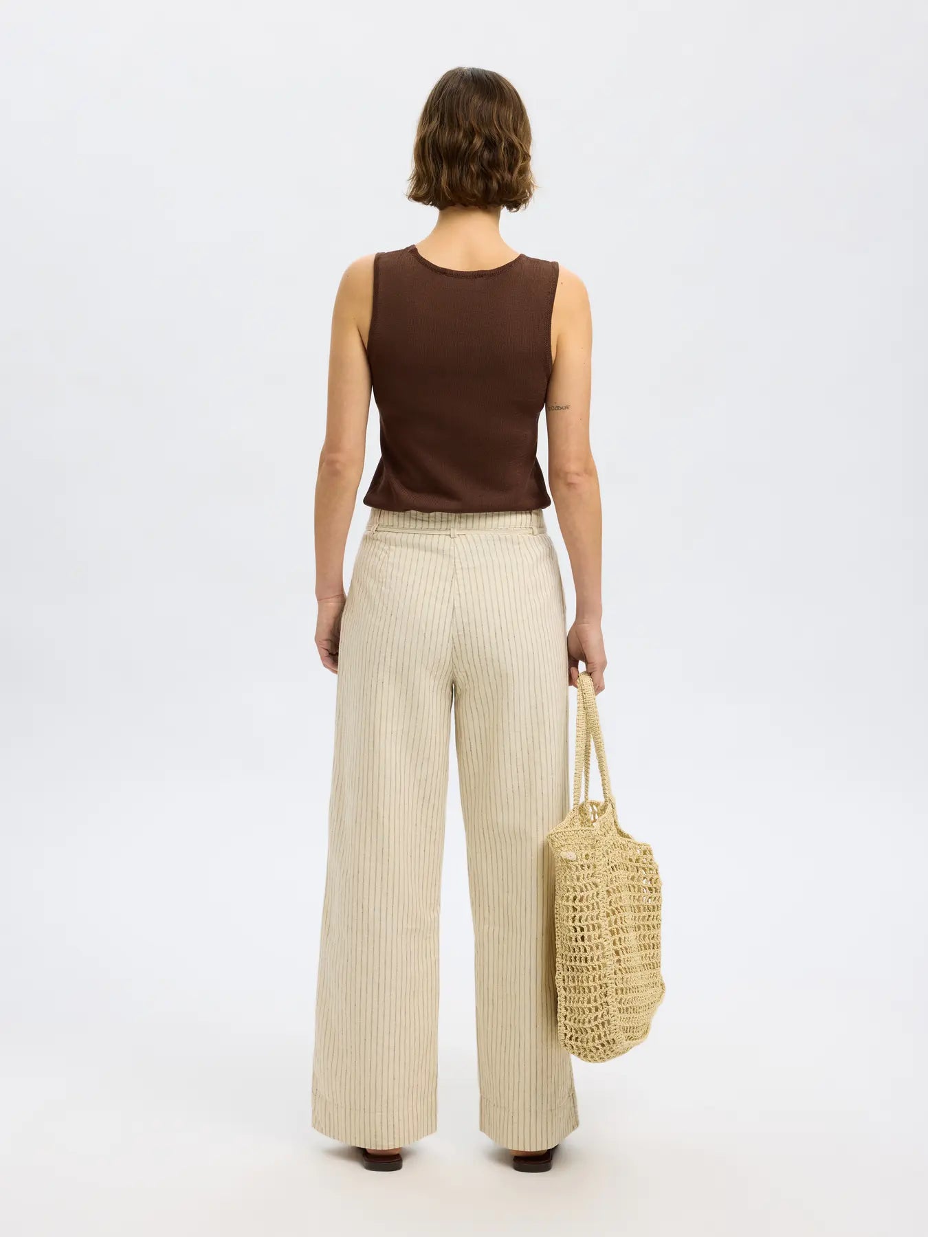 SLFJOHANNE HW Striped pants Birch