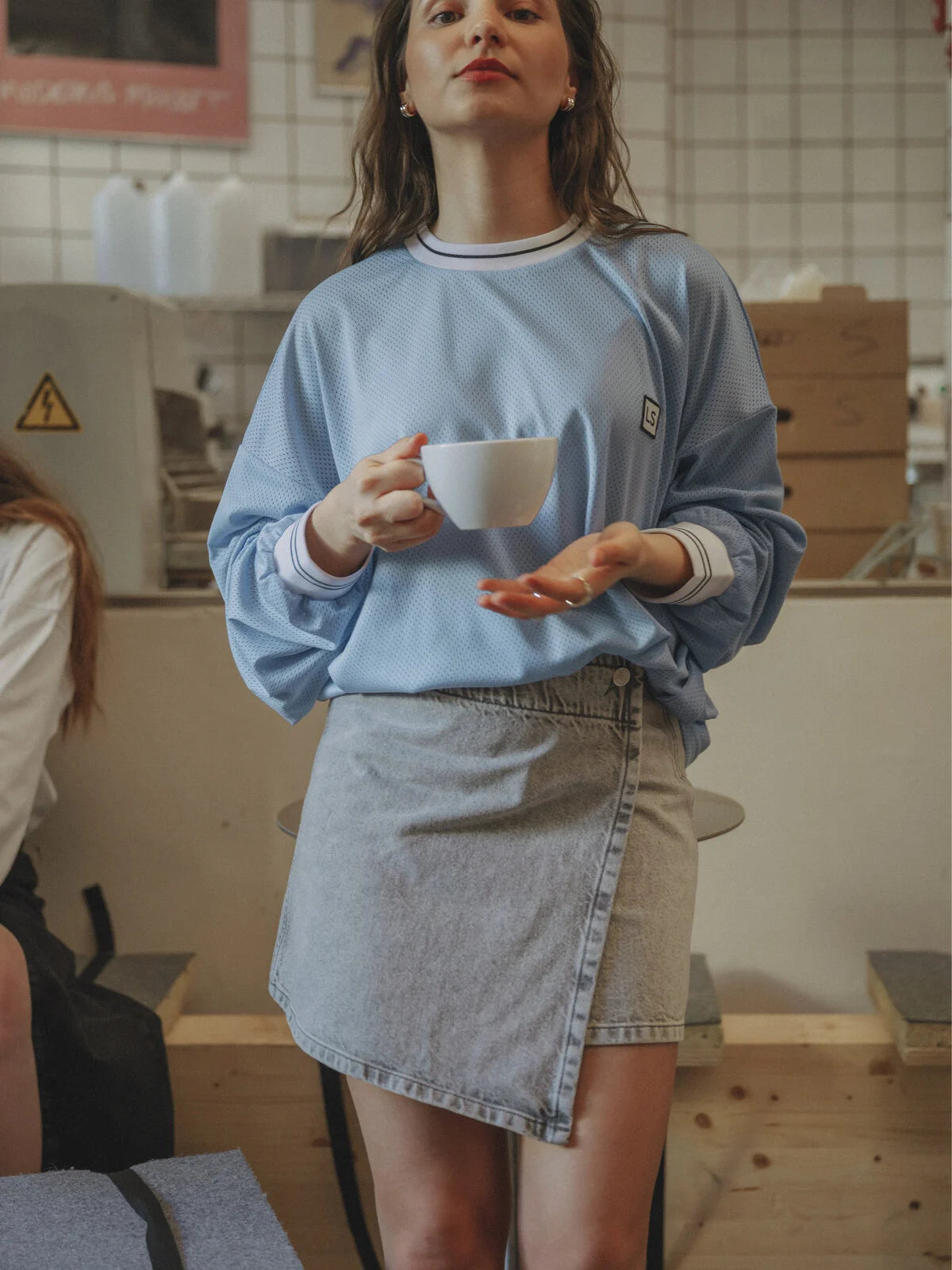 OLIVIA Mini Wrap Skirt GREY DENIM