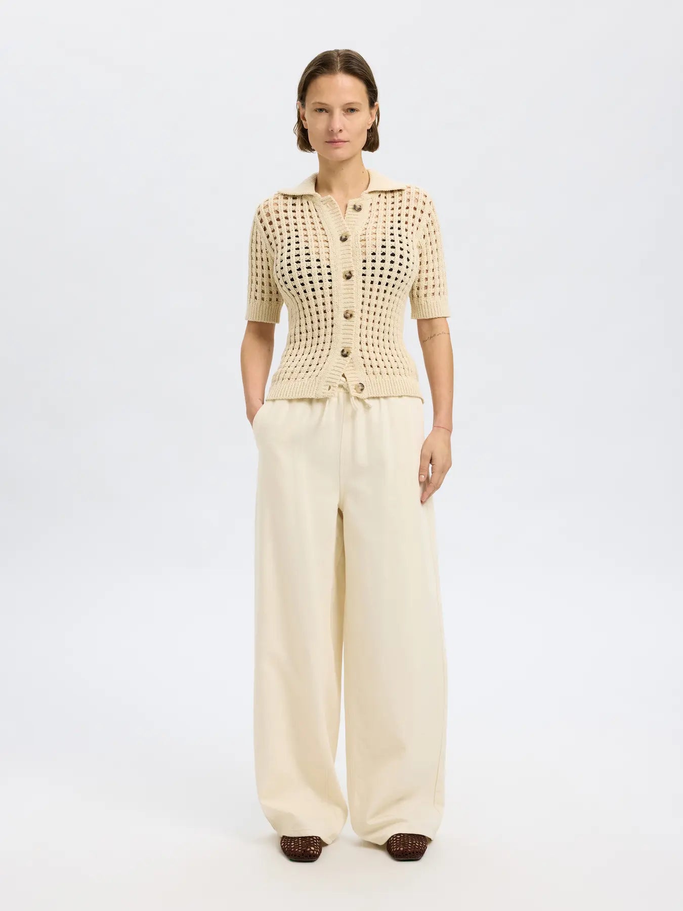 SLFTENNI HW Relaxed Denim Pants Ecru