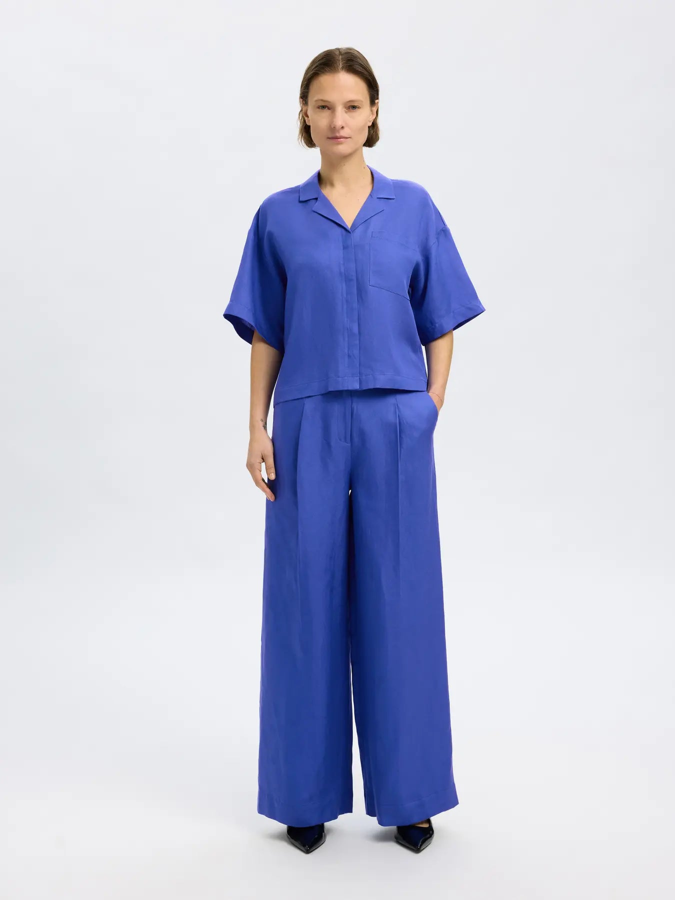 SLFLYRA HW Wide linen pants Dazzling blue