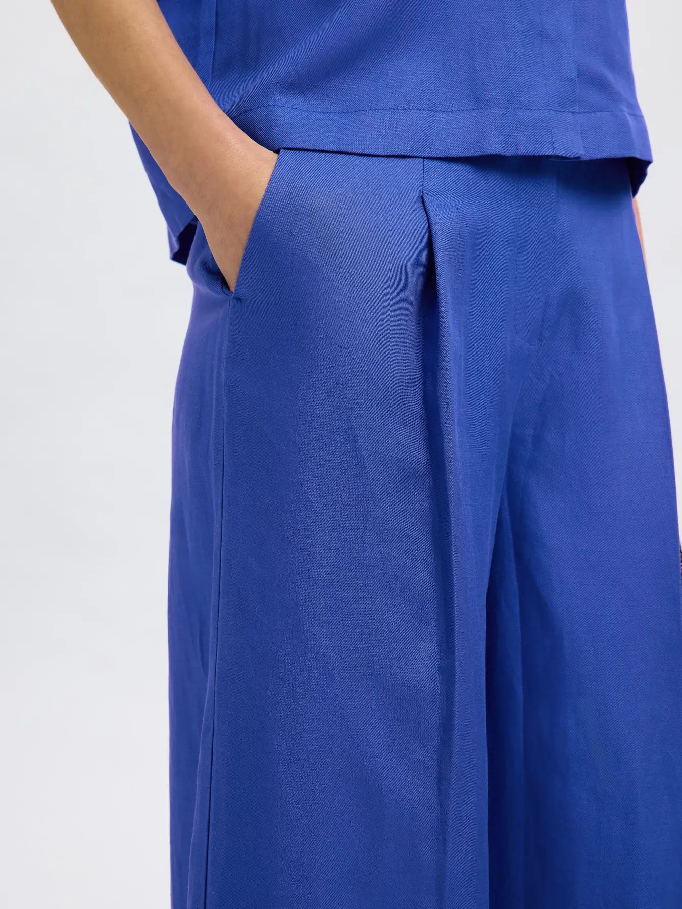 SLFLYRA HW Wide linen pants Dazzling blue