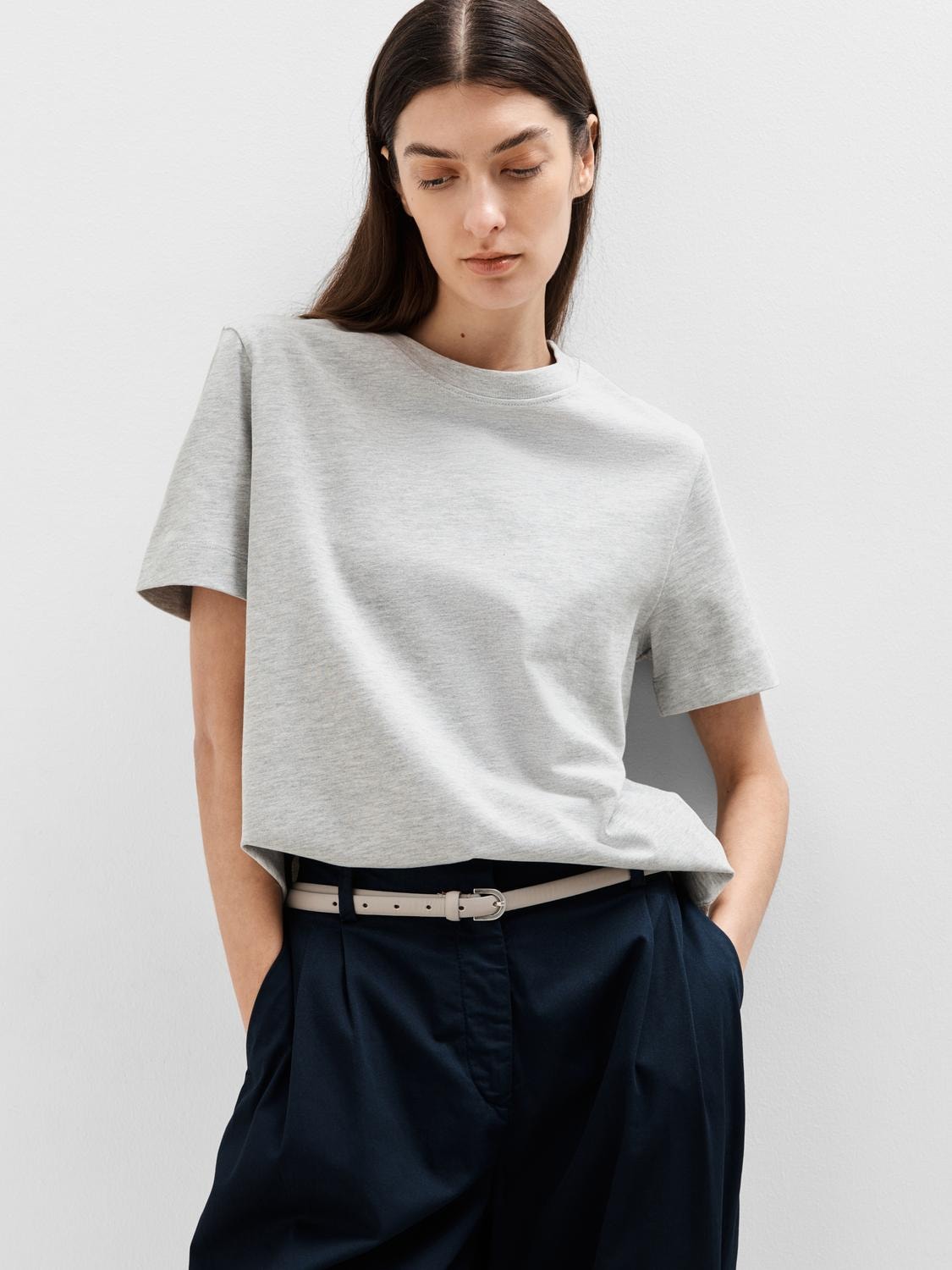 SLFESSENTIAL SS Boxy Tee LIGHT GREY