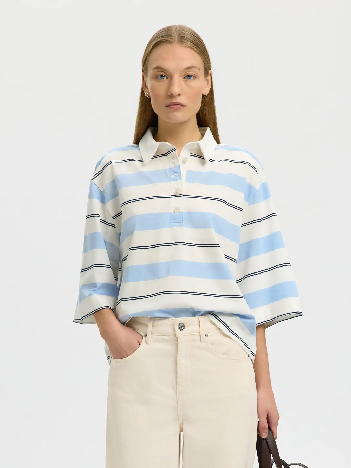 SLFRELAXED MELLIE 2/4 polo EGRET