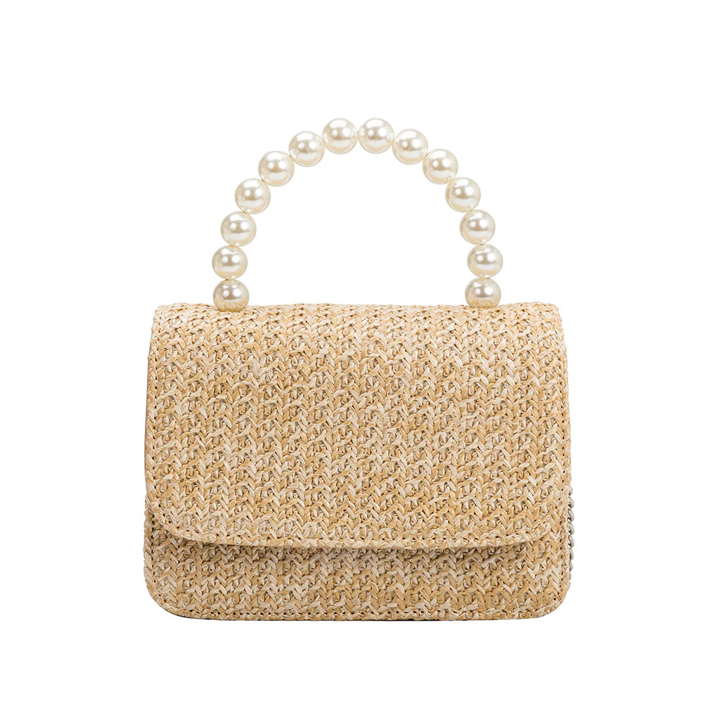 KELLI Natural small straw top handle bag