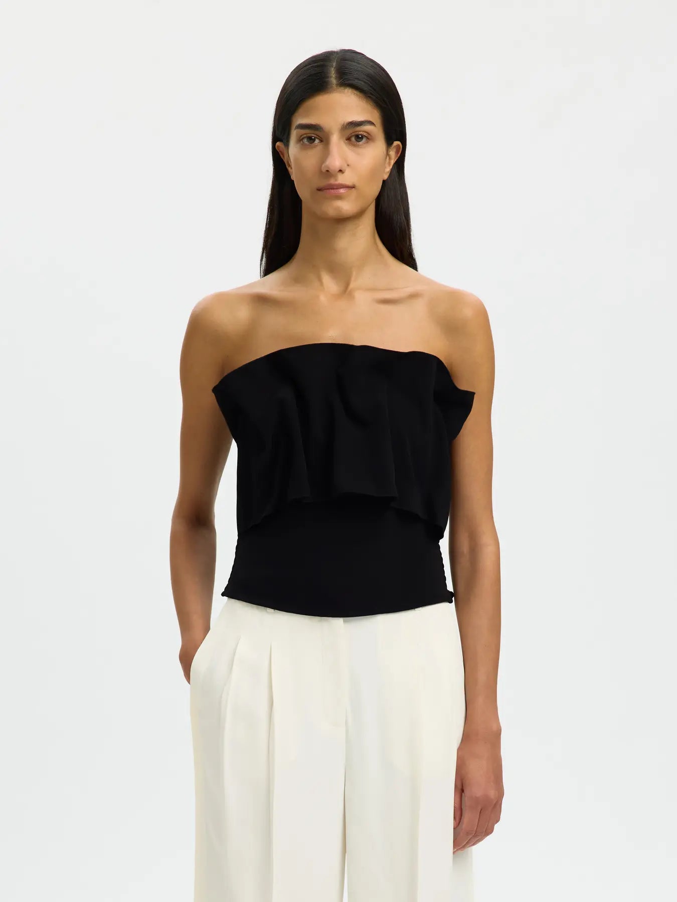 SLFVINELLE pleated bandeau top BLACK