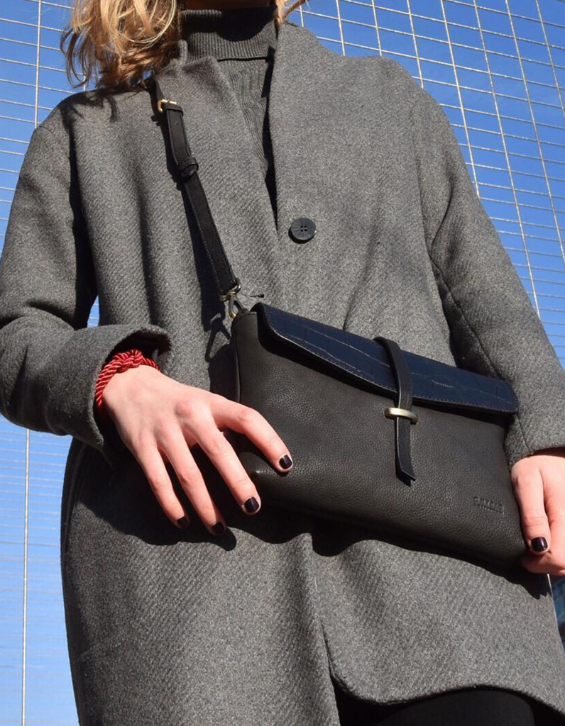 ELLA midi bag⎜Black classic croco leather