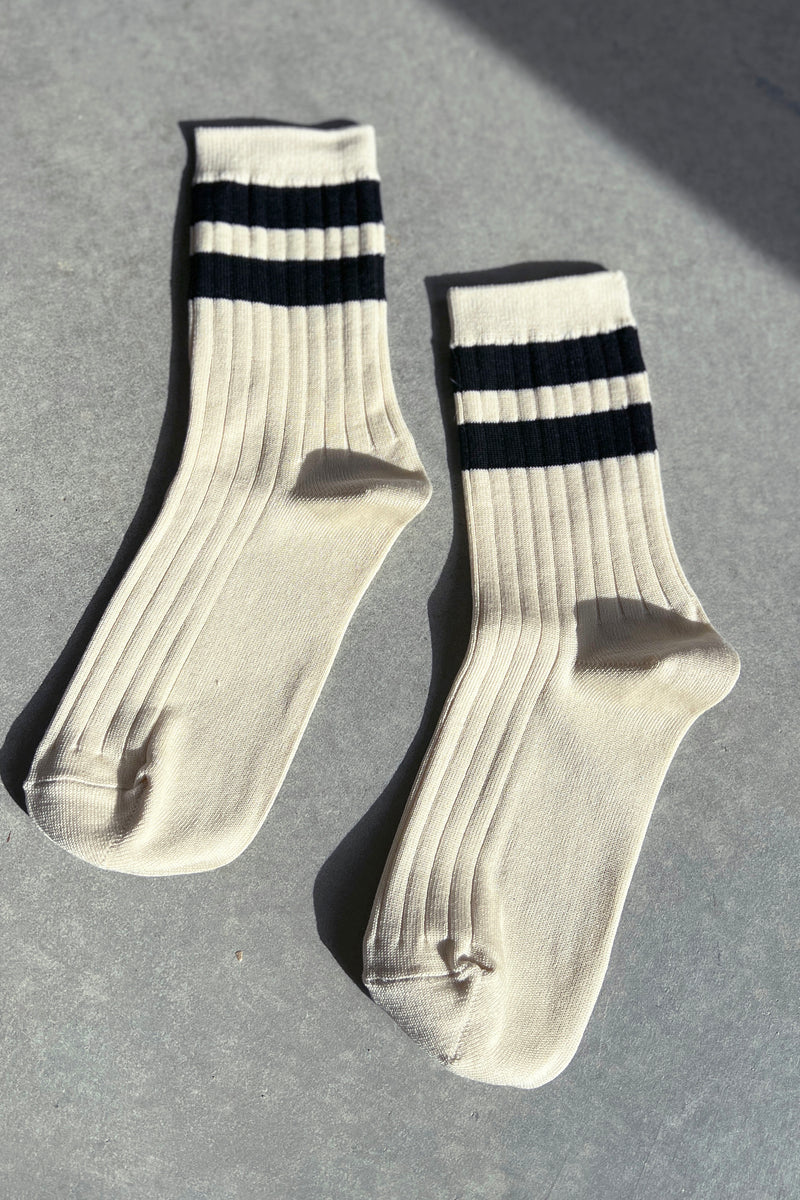 HER VARSITY Socks CREAM BLACK