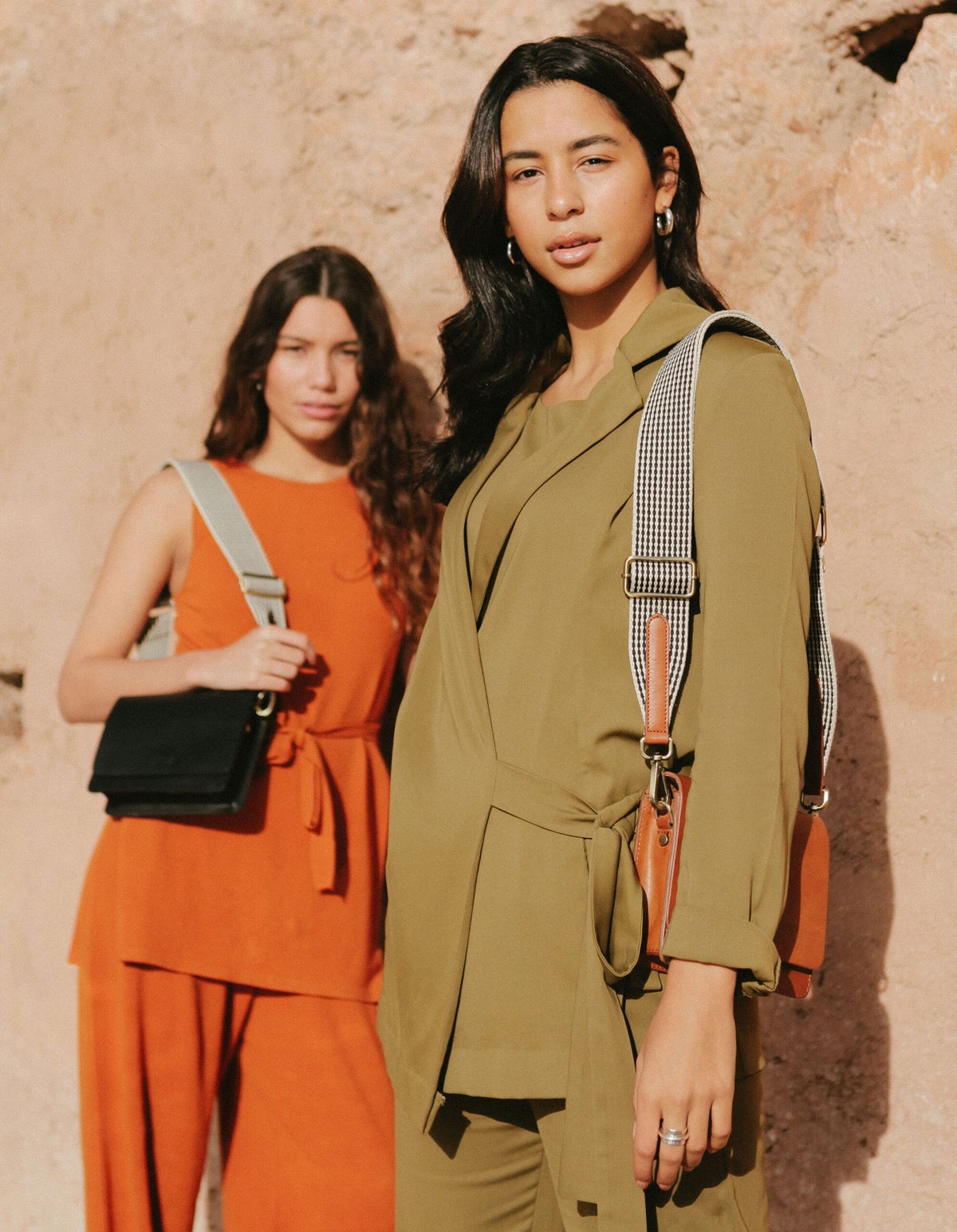 AUDREY mini⎜Camel checkered classic leater