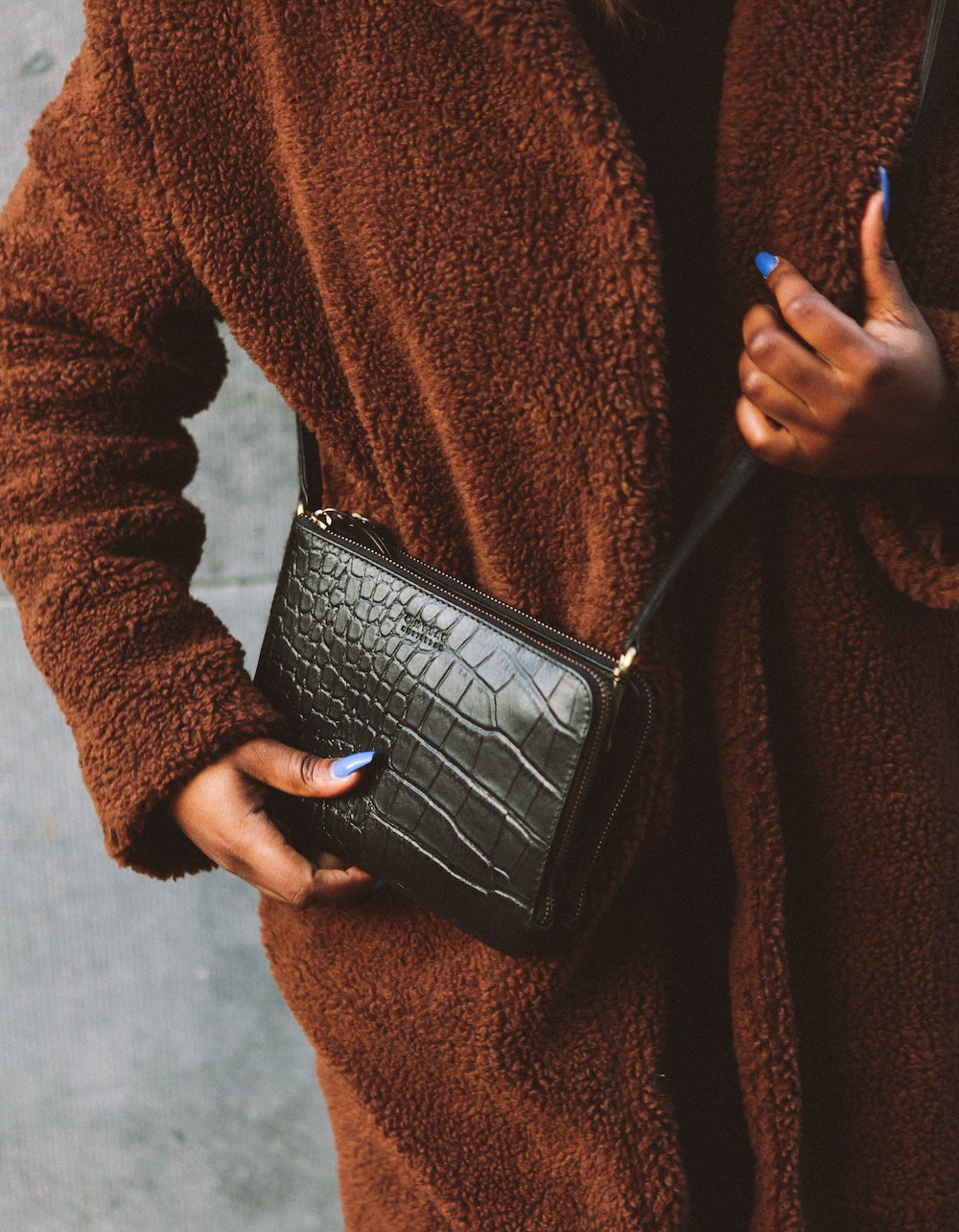 LOLA bag⎜Black soft grain & classic croco