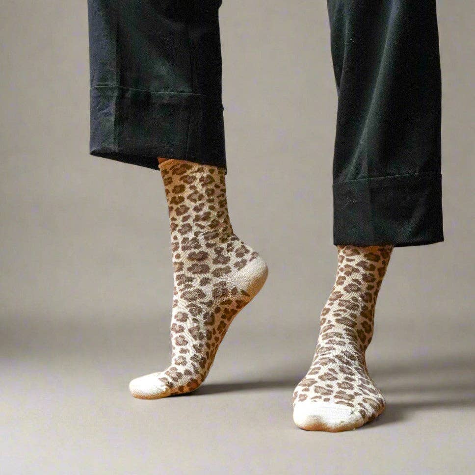 KLUE Glitter Lurex socks - Leopard beige