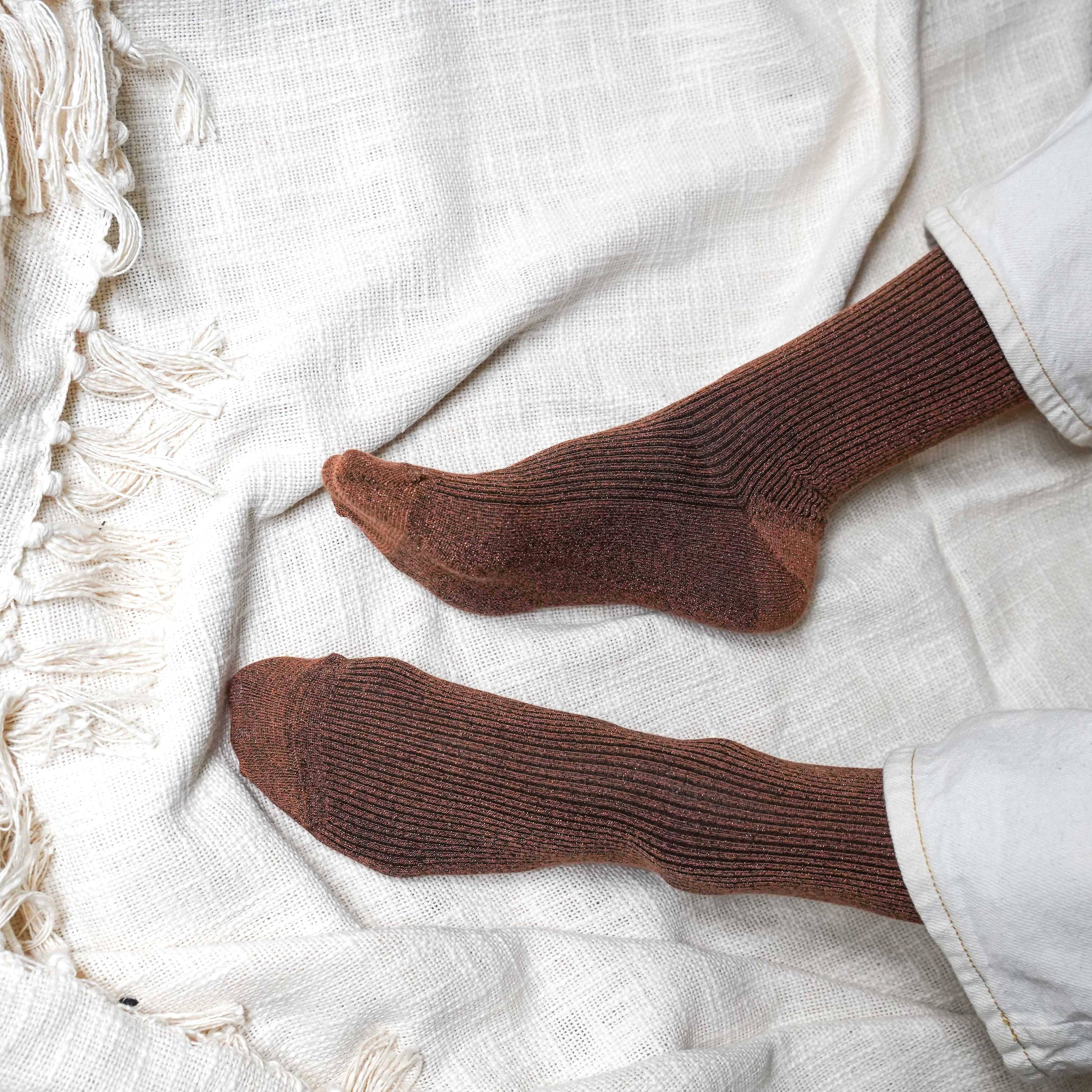 KLUE Glitter Lurex socks - Camel brown