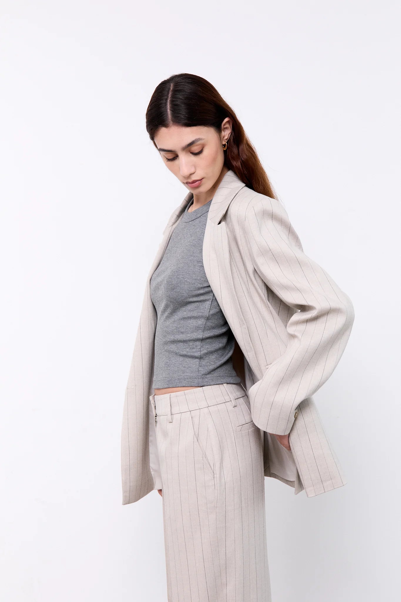 INDY Blazer - Beige Pinstripes